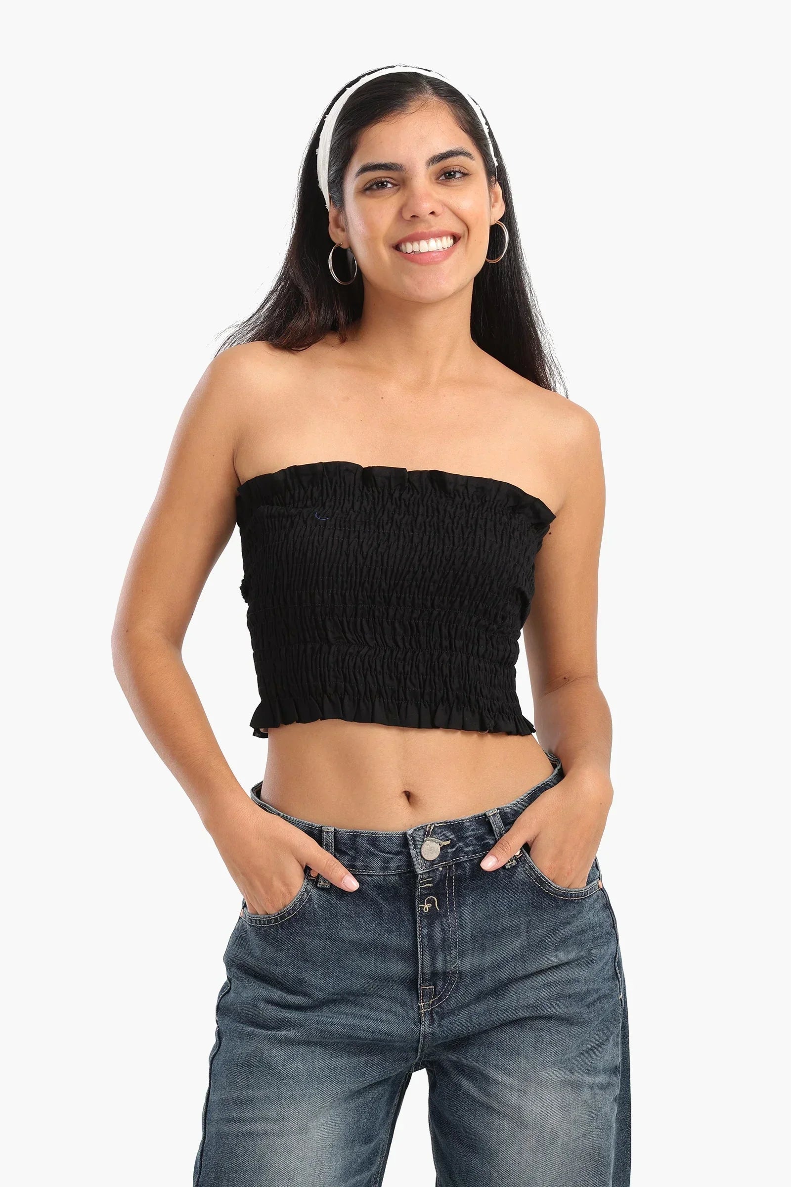 Clue - Textured Strapless Top with Frills 8