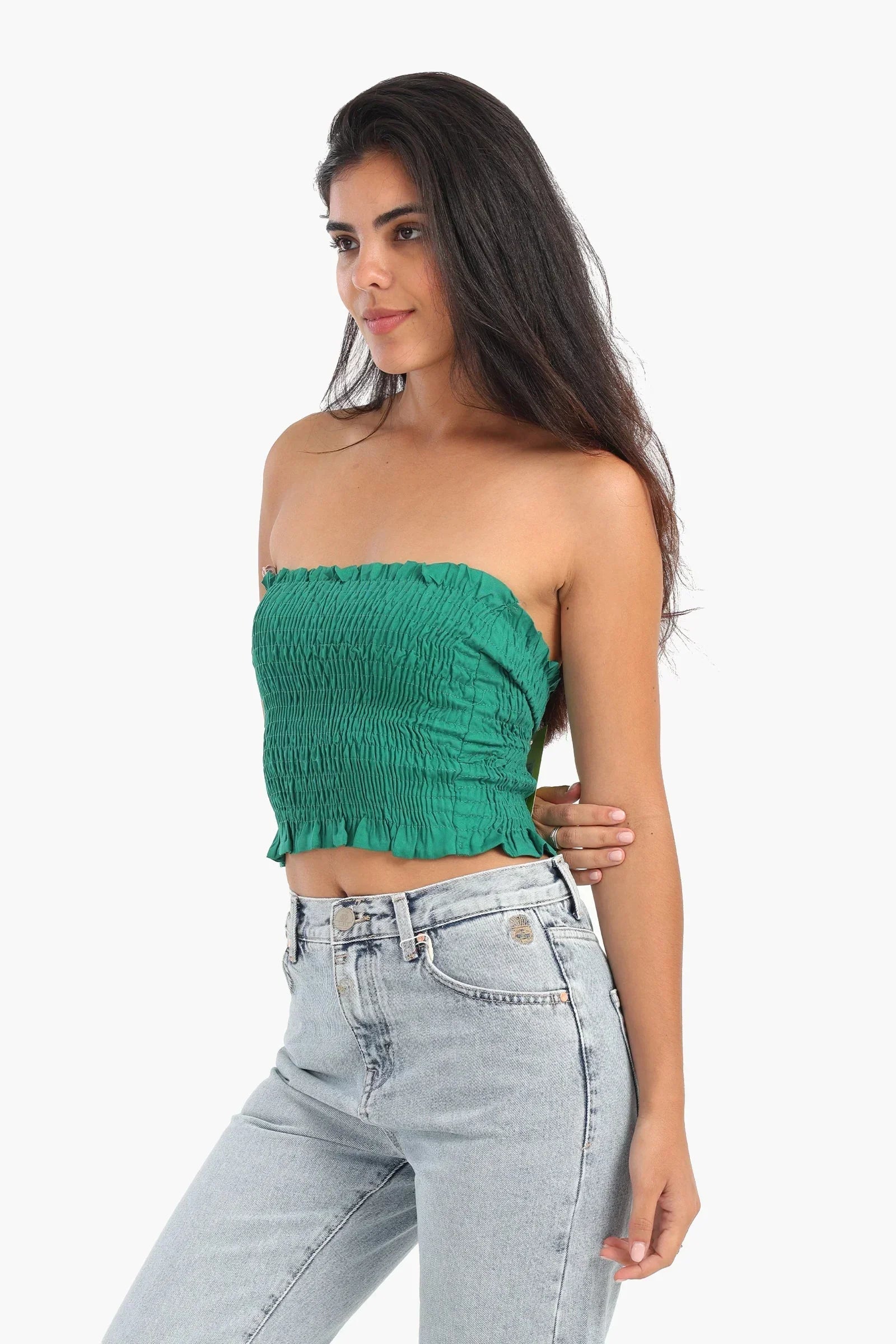Clue - Textured Strapless Top with Frills 3