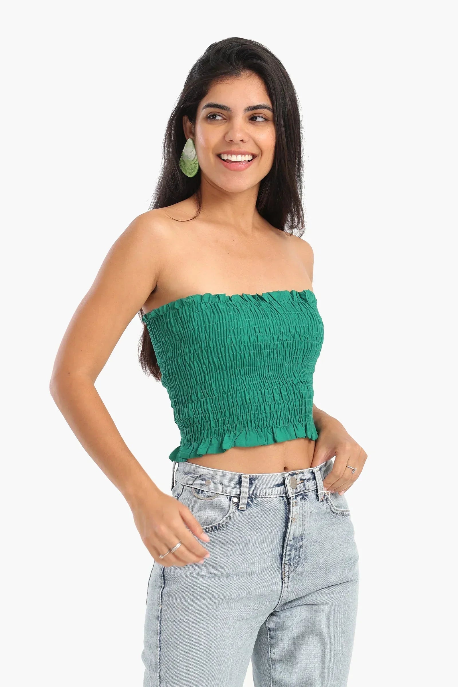 Clue - Textured Strapless Top with Frills 2