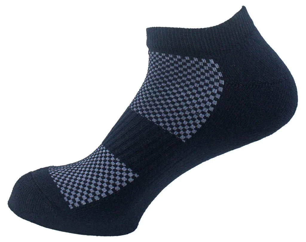 Men Set Of 3 Half Terry Ankle Socks Nets ( Black-White-Blue ) - Sam Socks - Babazzaro