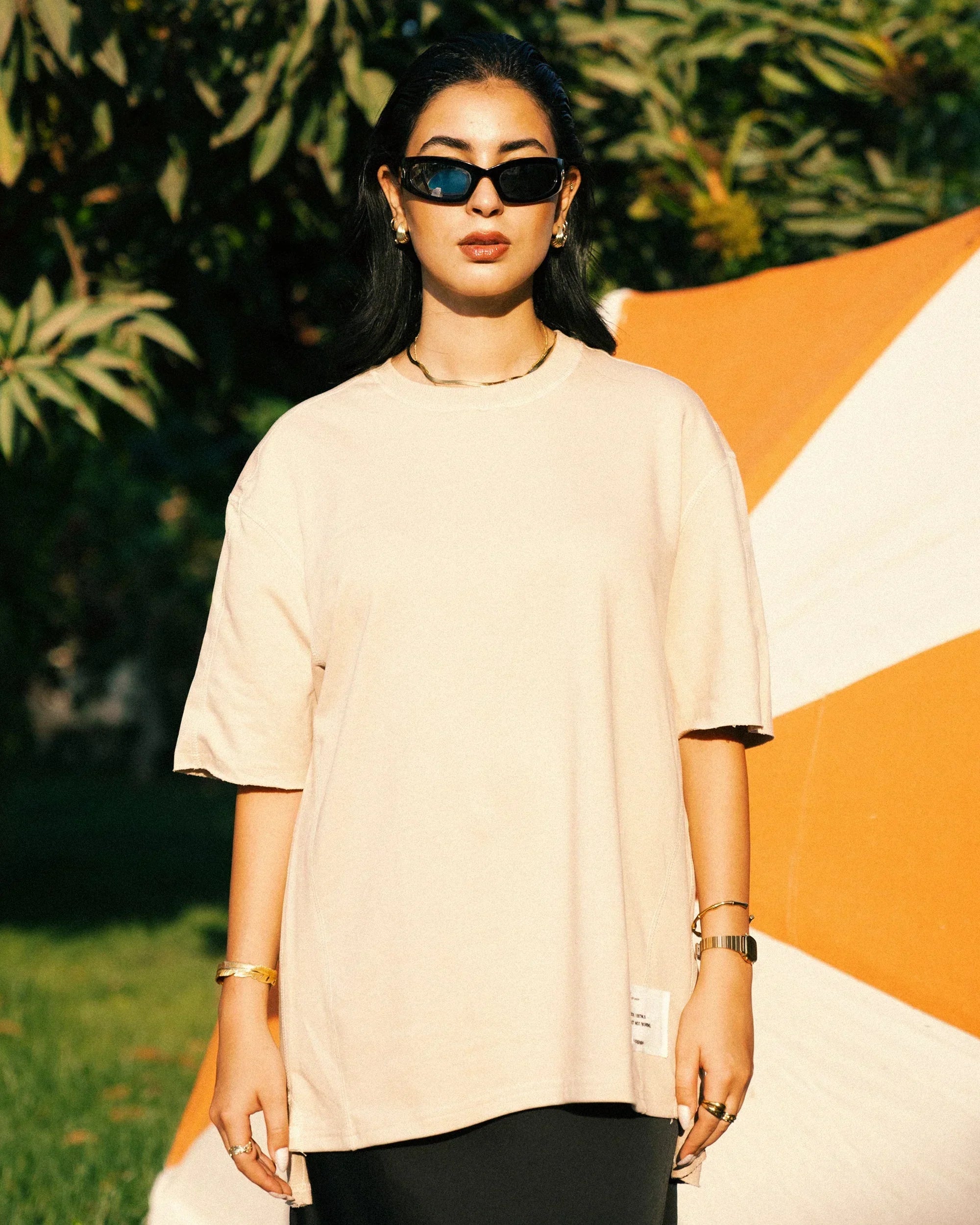 Stitched Basic Unisex Oversized SS T-Shirt - Beige - NAS Trends 1