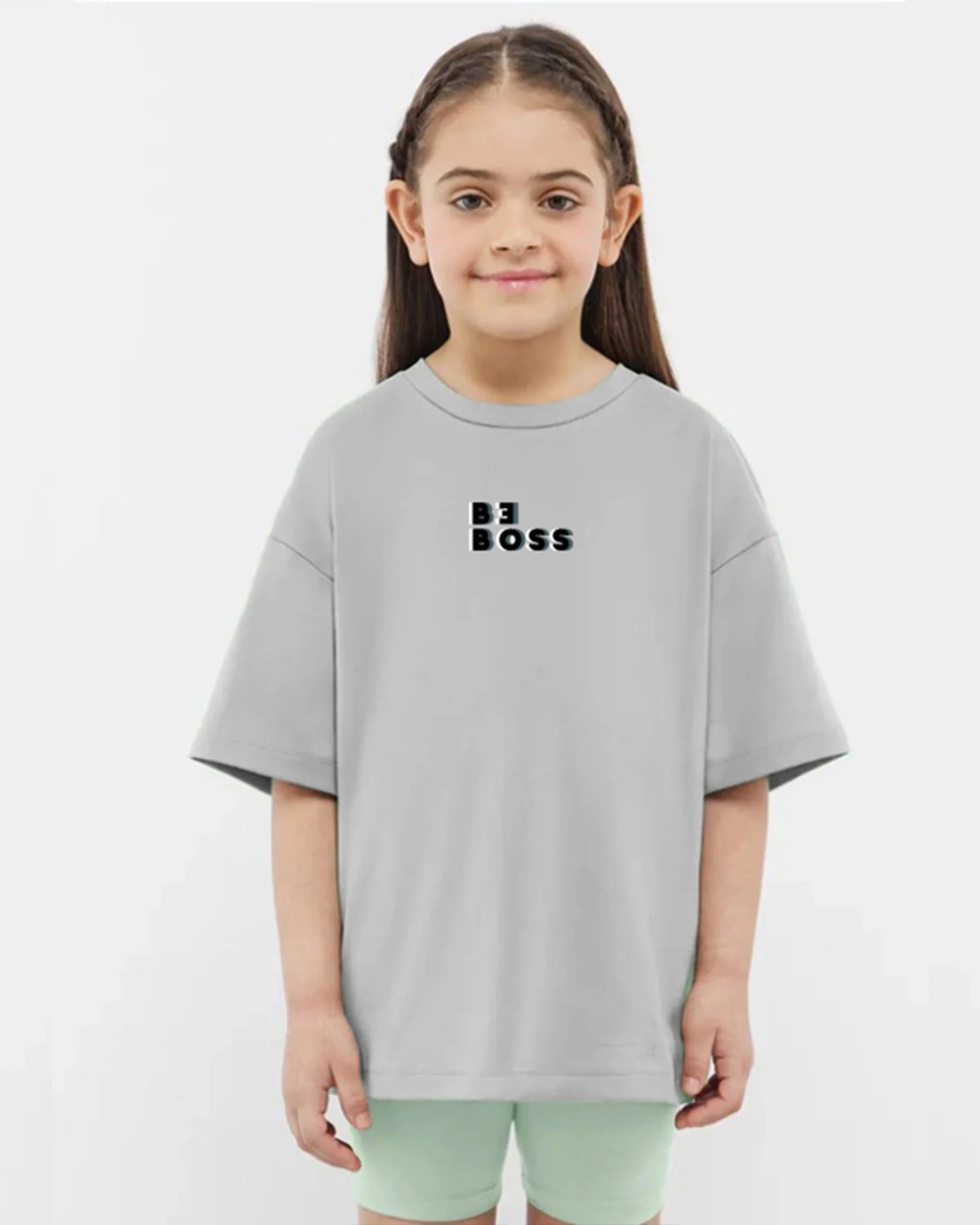 NAS Trends - Be Boss Girls Oversized SS T-Shirt - Grey 3