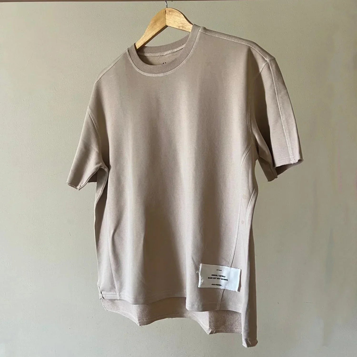 Stitched Basic Unisex Oversized SS T-Shirt - Beige - NAS Trends - Babazzaro