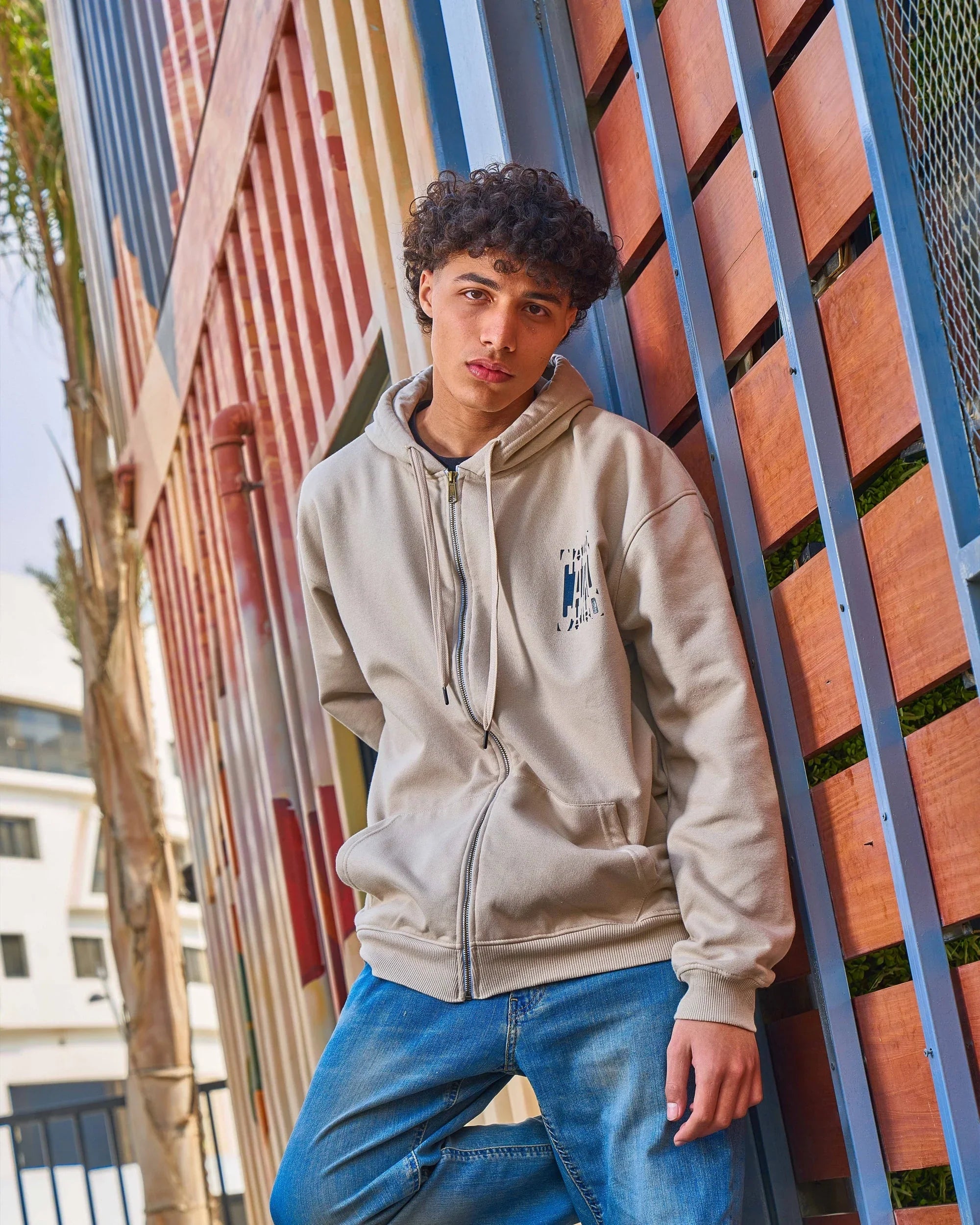 NAS Trends - Cairo Unisex Oversized Zip-up Hoodie-Beige 2