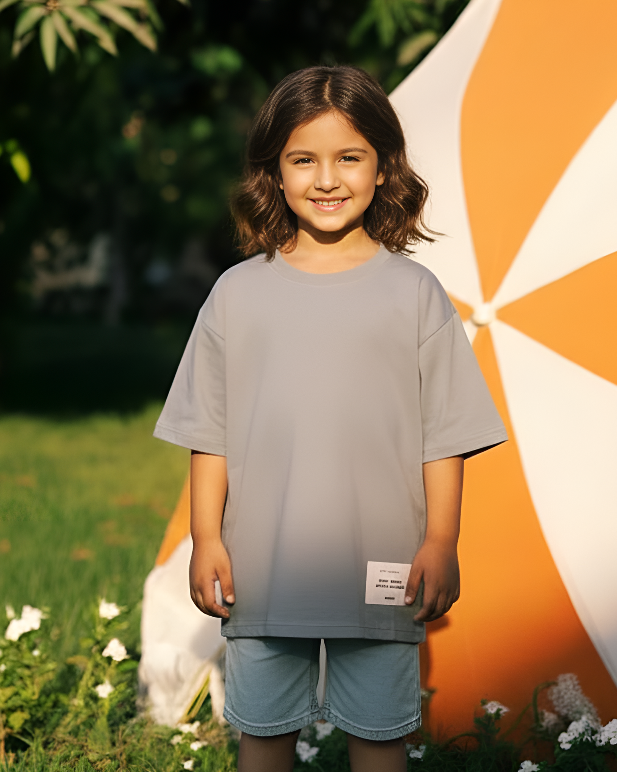 Stitched Basic Girls Oversized SS T-Shirt - Grey - NAS Trends