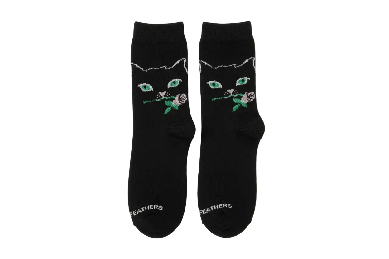 3 Feathers Cat Design Cotton High Ankle Socks Free Size Fits 36 - 41 for Women 1