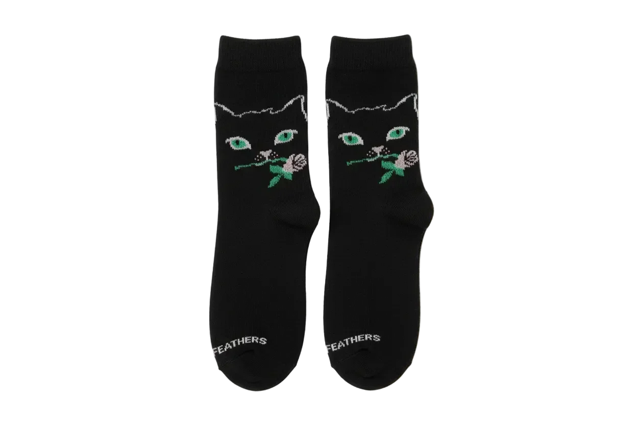 3 Feathers Cat Design Cotton High Ankle Socks Free Size Fits 36 - 41 for Women 1