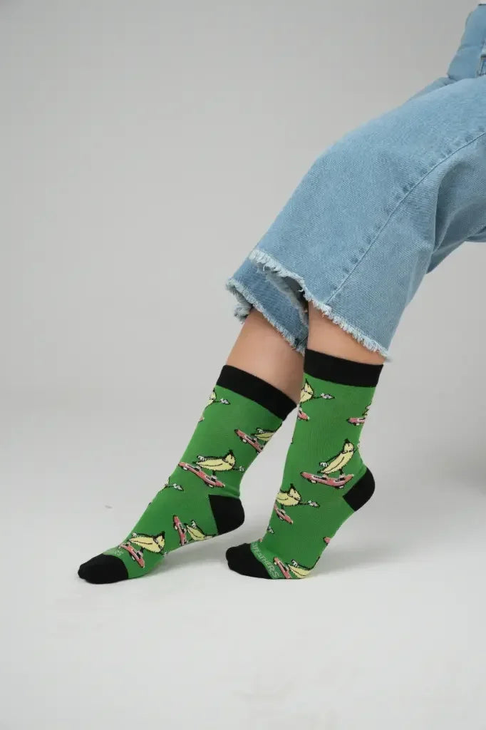 3 Feathers Go Bananas Design Cotton Long Socks Free Size Fits 38 - 44 for Unisex 1