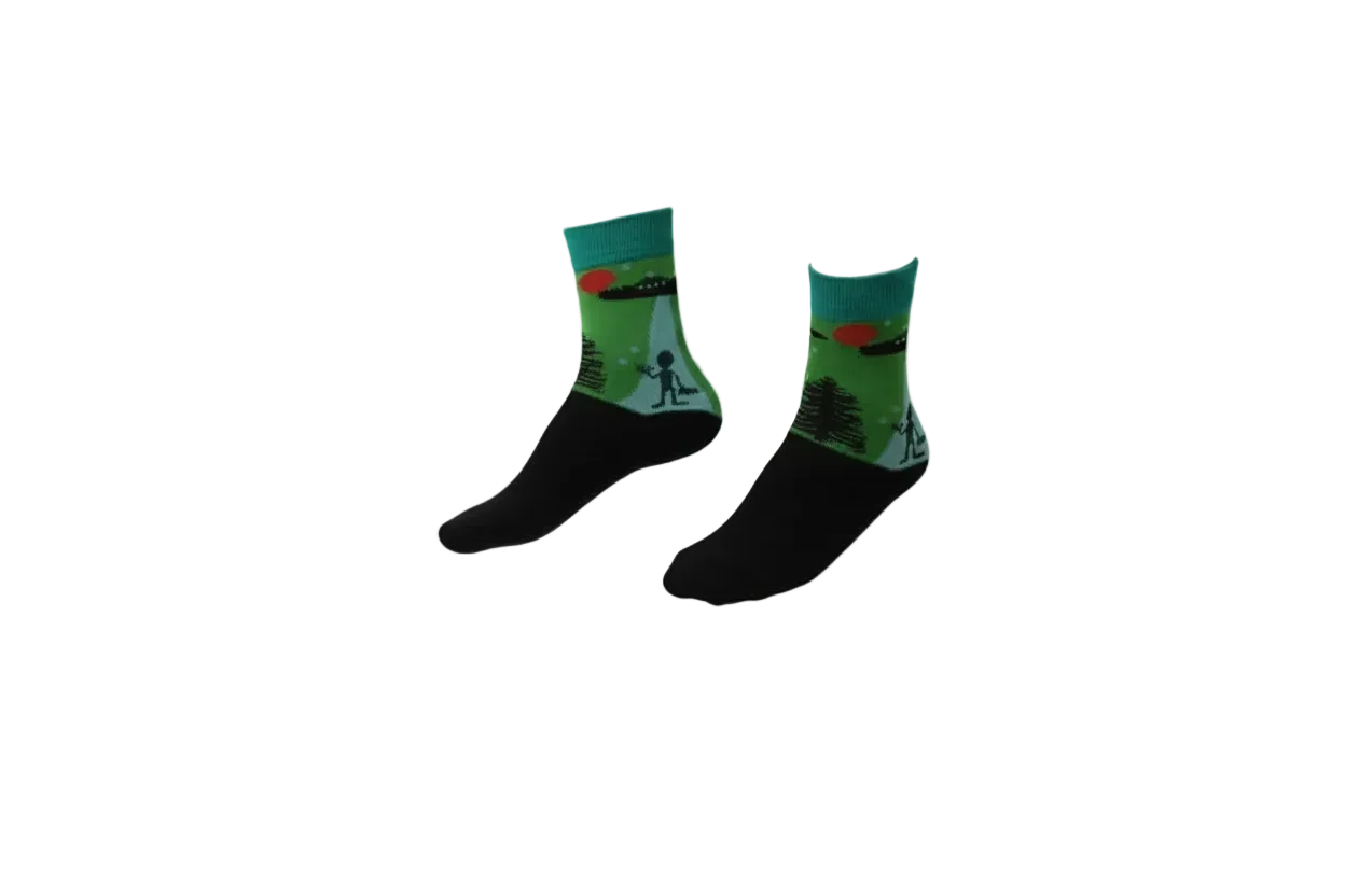 3 Feathers Aliens Design Cotton Long Socks Free Size Fits 38 - 44 for Unisex 1
