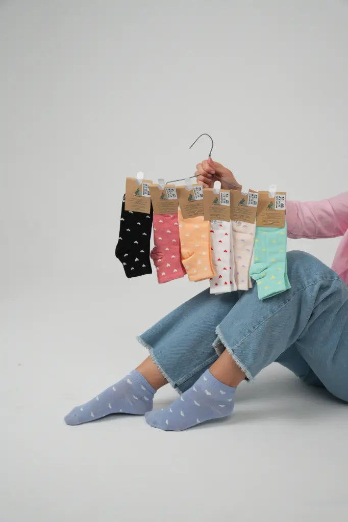 3 Feathers Heart Design Cotton High Ankle Socks Free Size Fits 36 - 41 for Women