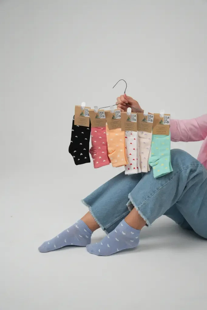 3 Feathers Heart Design Cotton High Ankle Socks Free Size Fits 36 - 41 for Women 1