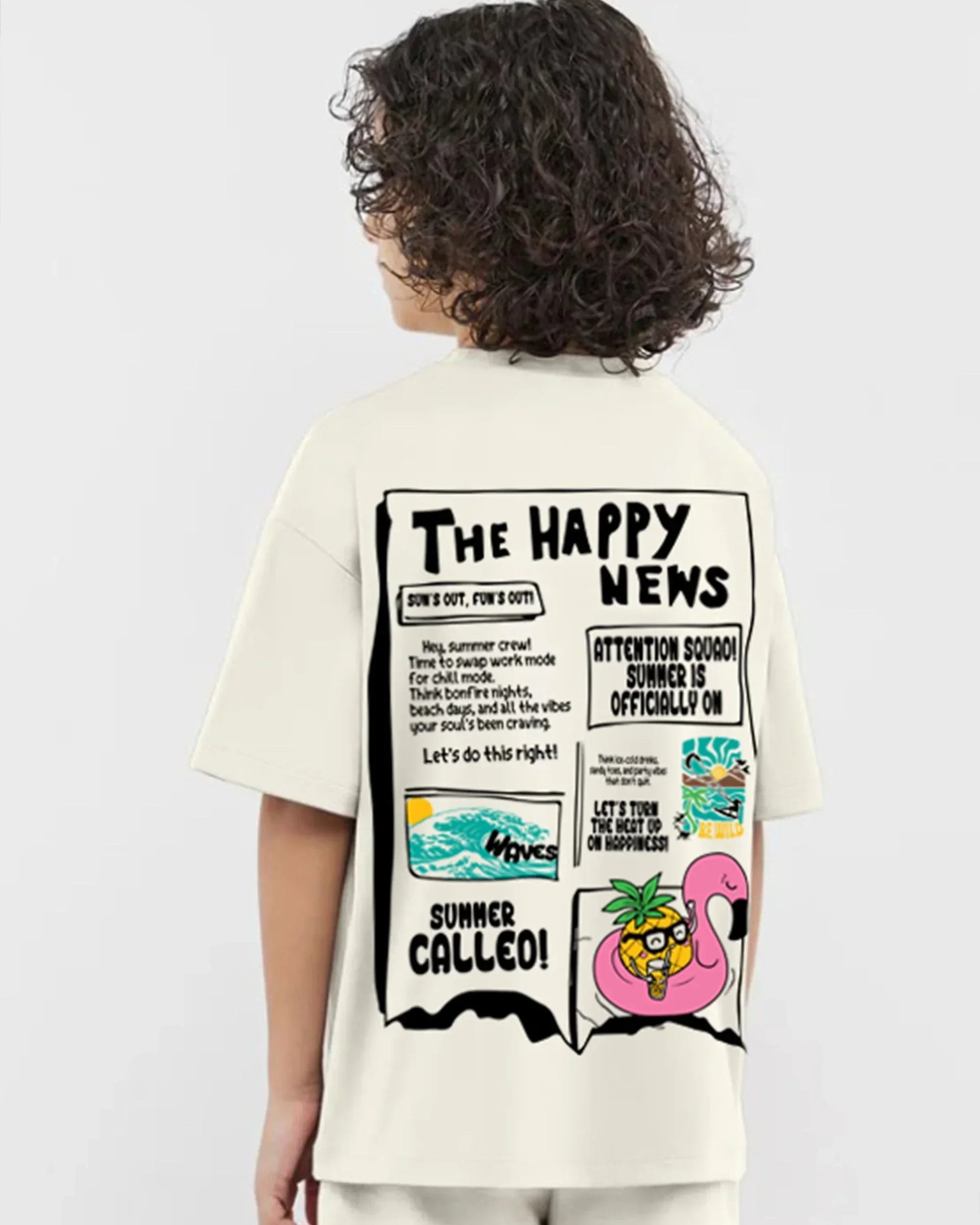 Happy News Boys Oversized SS T-Shirt - Off White - NAS Trends - Babazzaro