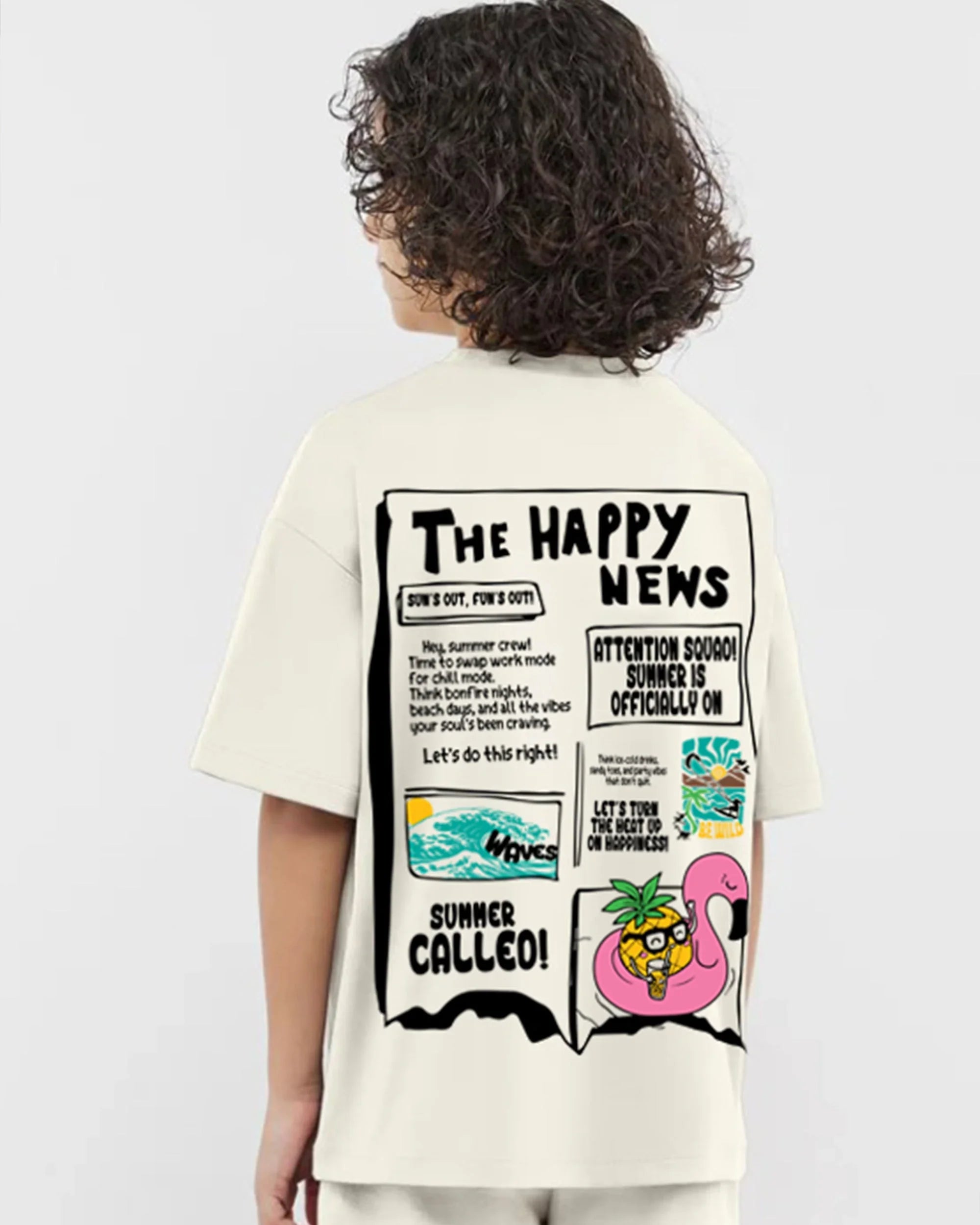 Happy News Boys Oversized SS T-Shirt - Off White - NAS Trends 3