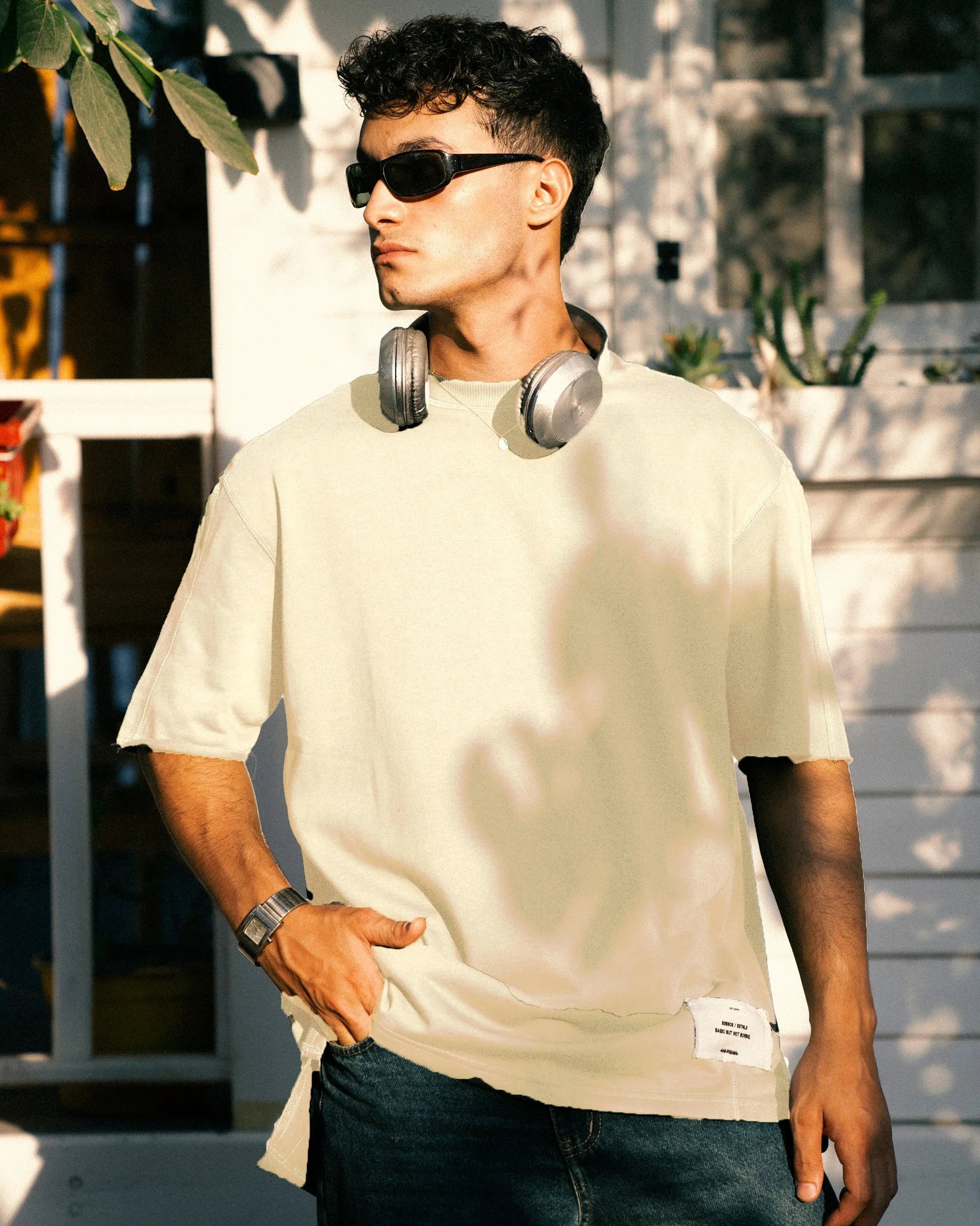 NAS Trends - Stitched Basic Unisex Oversized SS T-Shirt - Beige 1