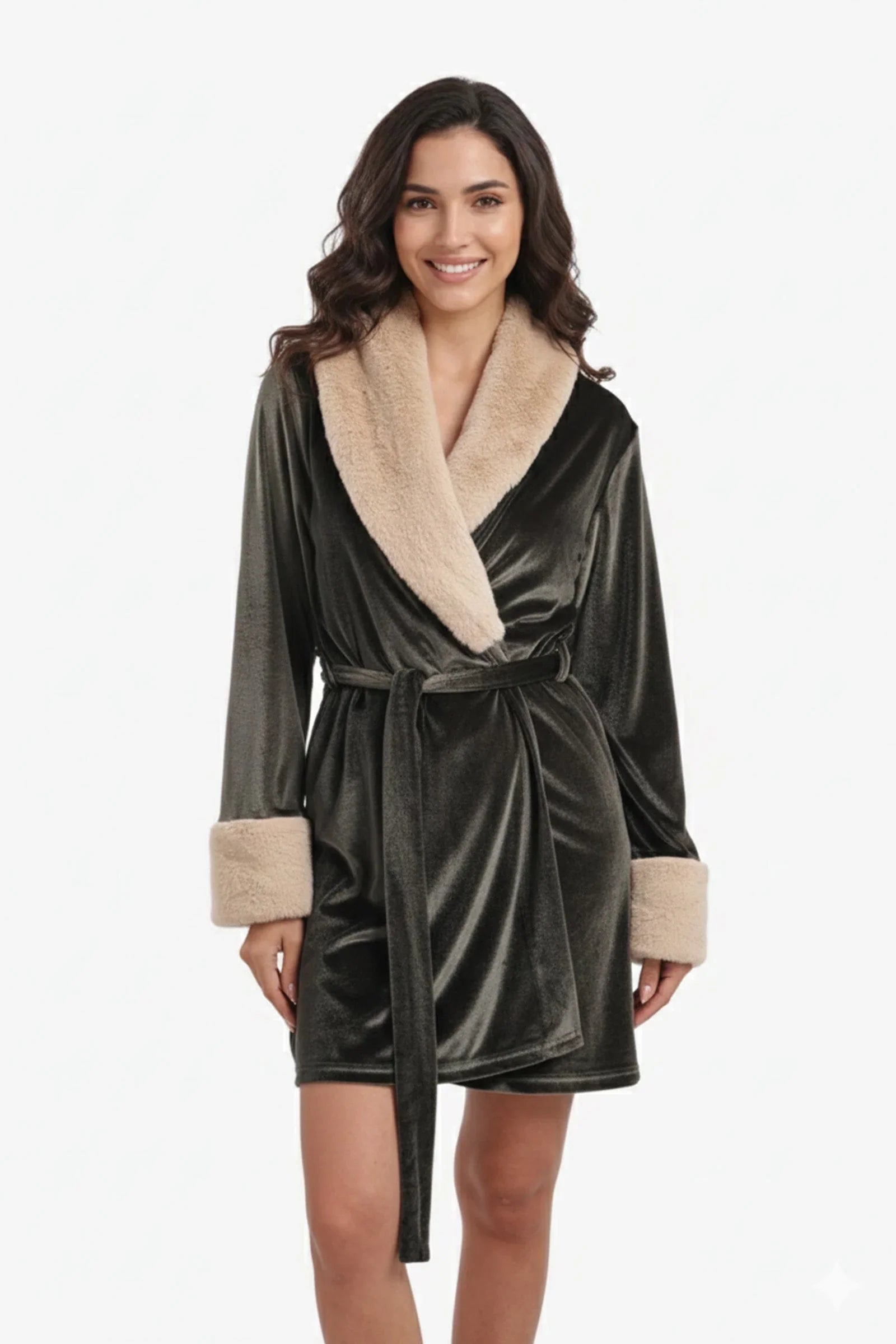 Carina - Velvet Robe with Fur Trim 12