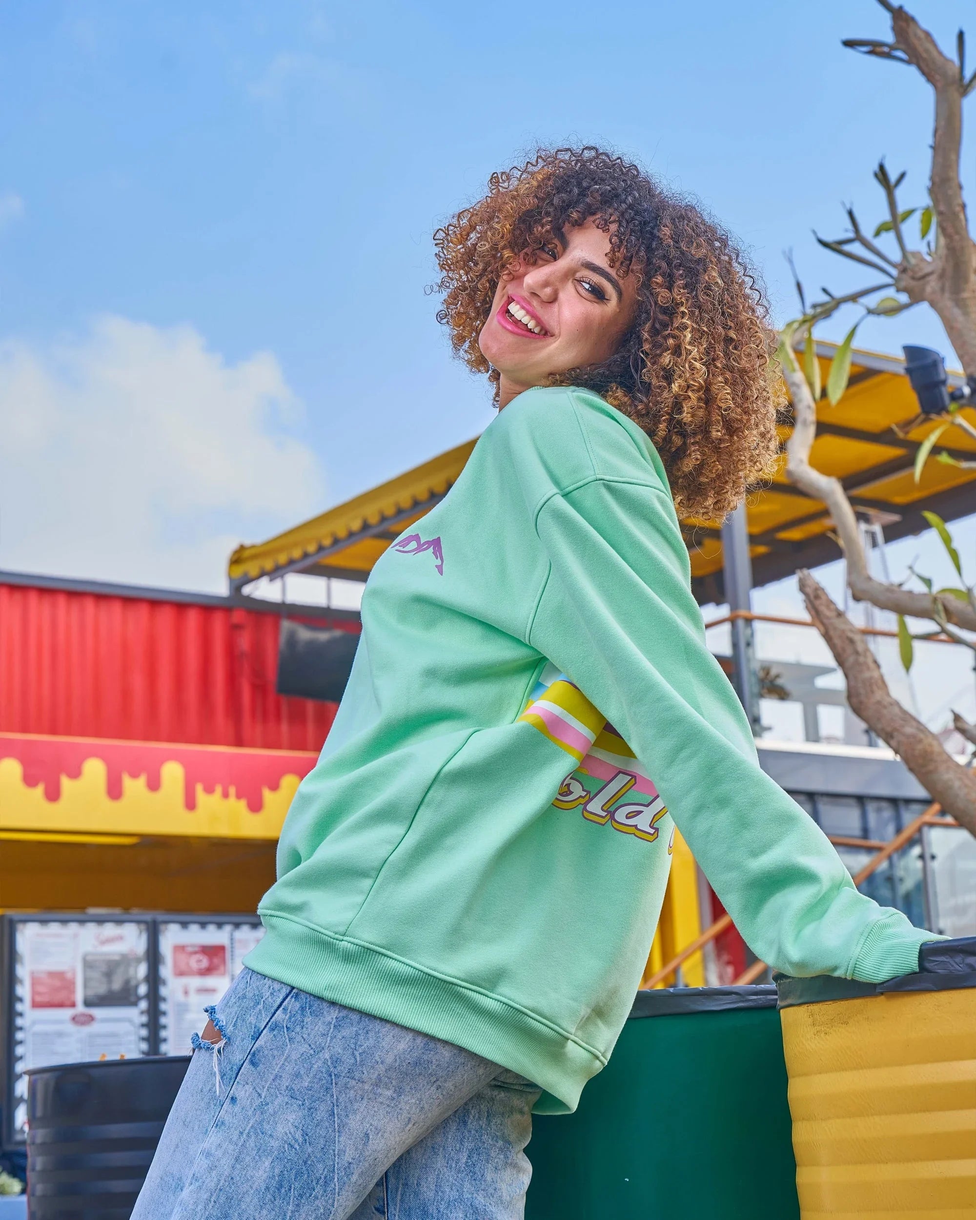 NAS Trends - Cold Mountain Unisex Oversized Crew-neck Sweatshirt-mint Green 1