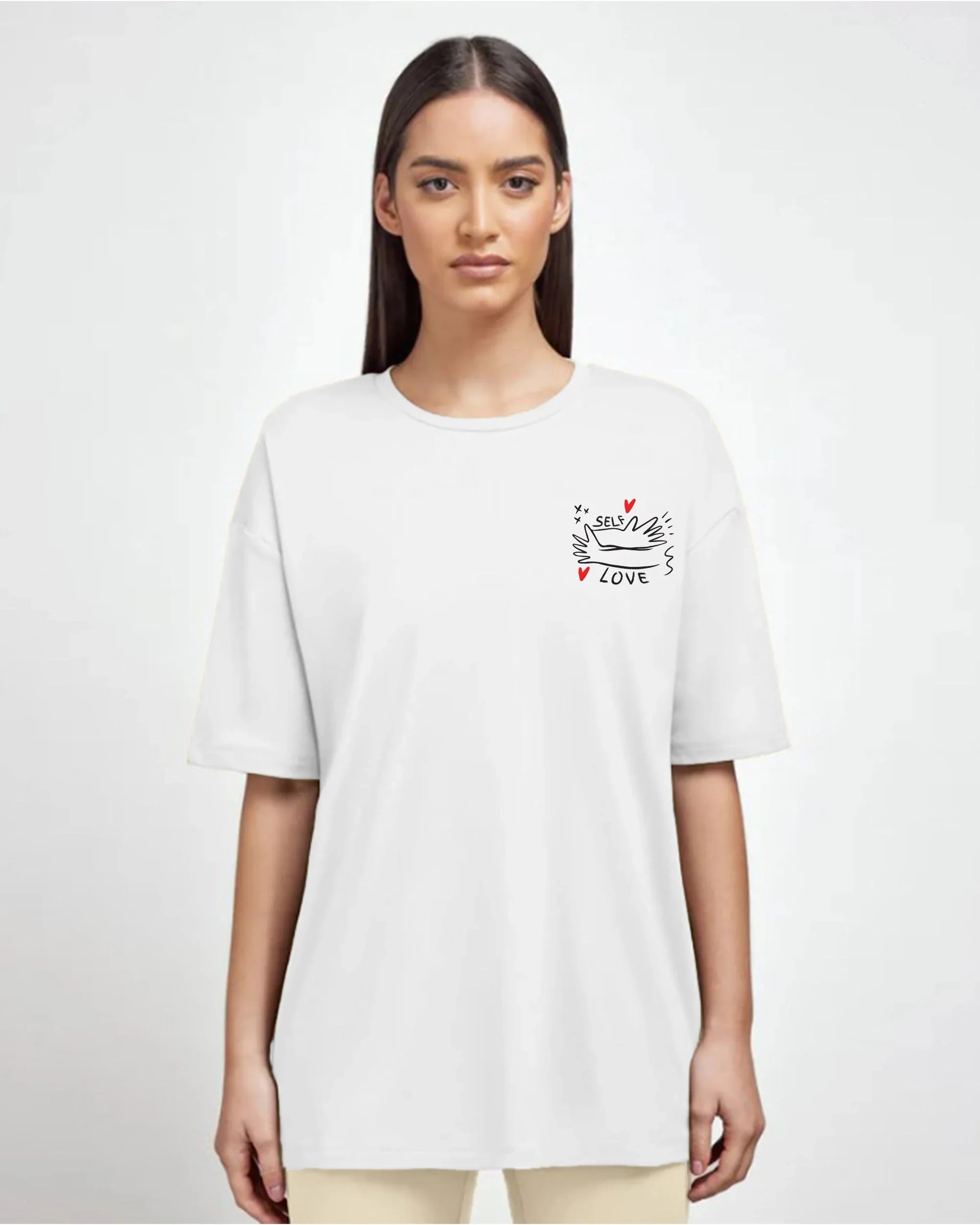 Self Love Women Oversized SS T-Shirt - Off White - NAS Trends 1