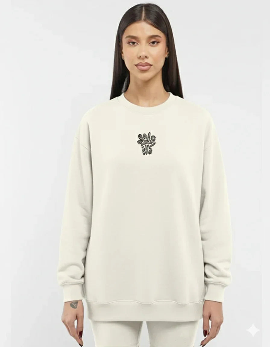 Koshary Unisex Oversized Crew-neck Sweatshirt - Off White W - NAS Trends 5