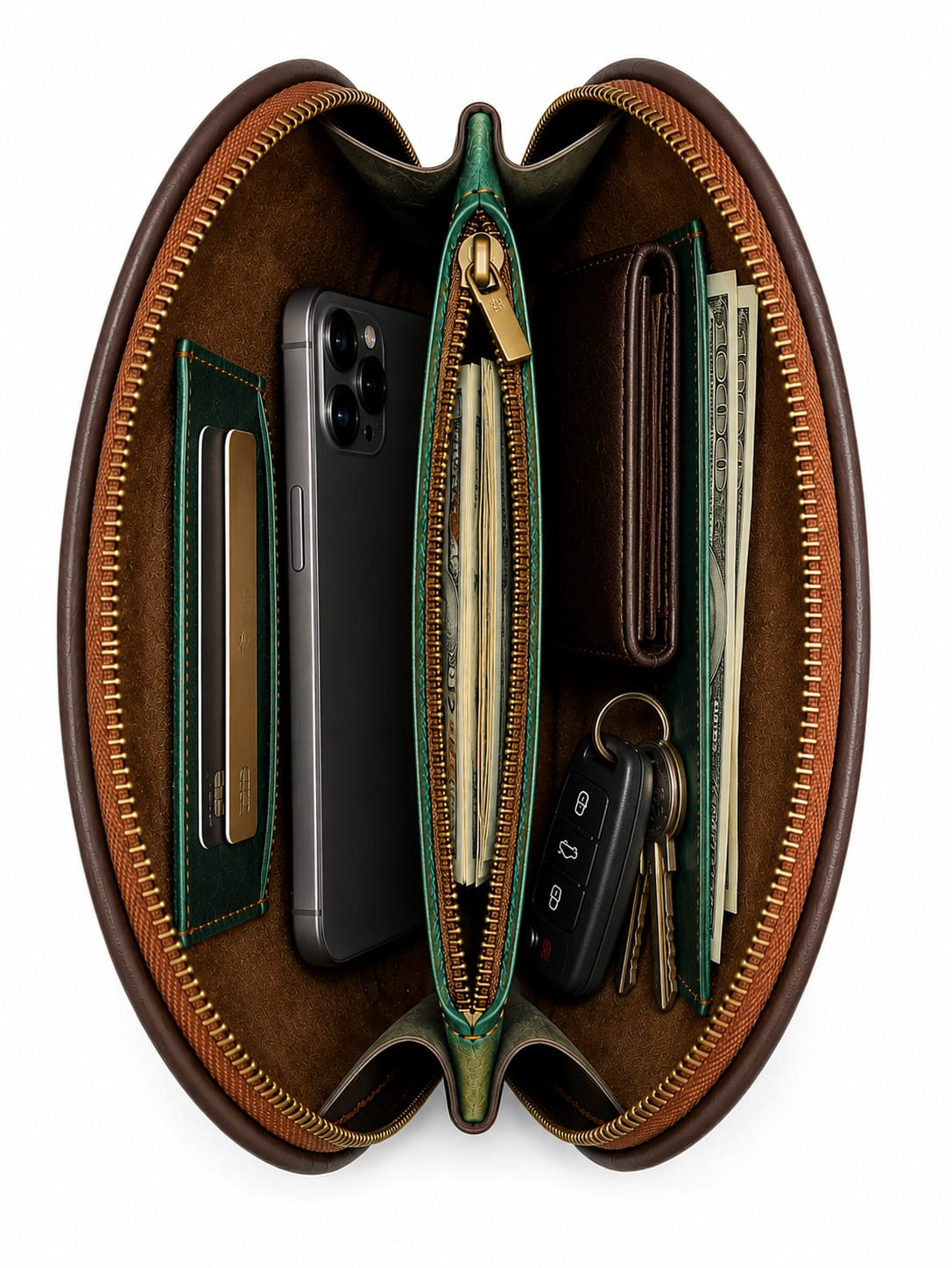 Olive Green/Brown Curvy Bag - Smart Leather