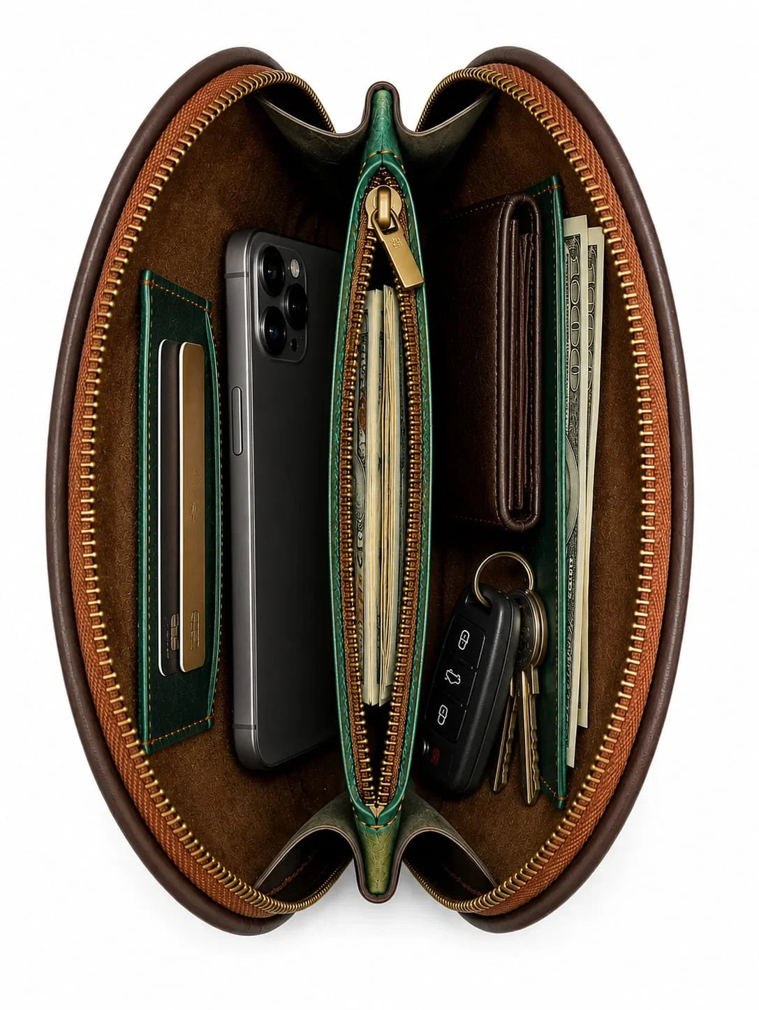 Olive Green/Brown Curvy Bag - Smart Leather 3