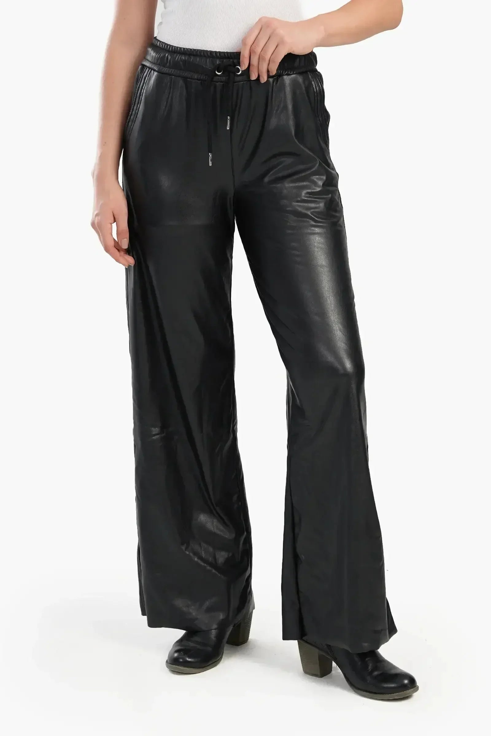 Carina - Leather Pants with Elastic Waist 1