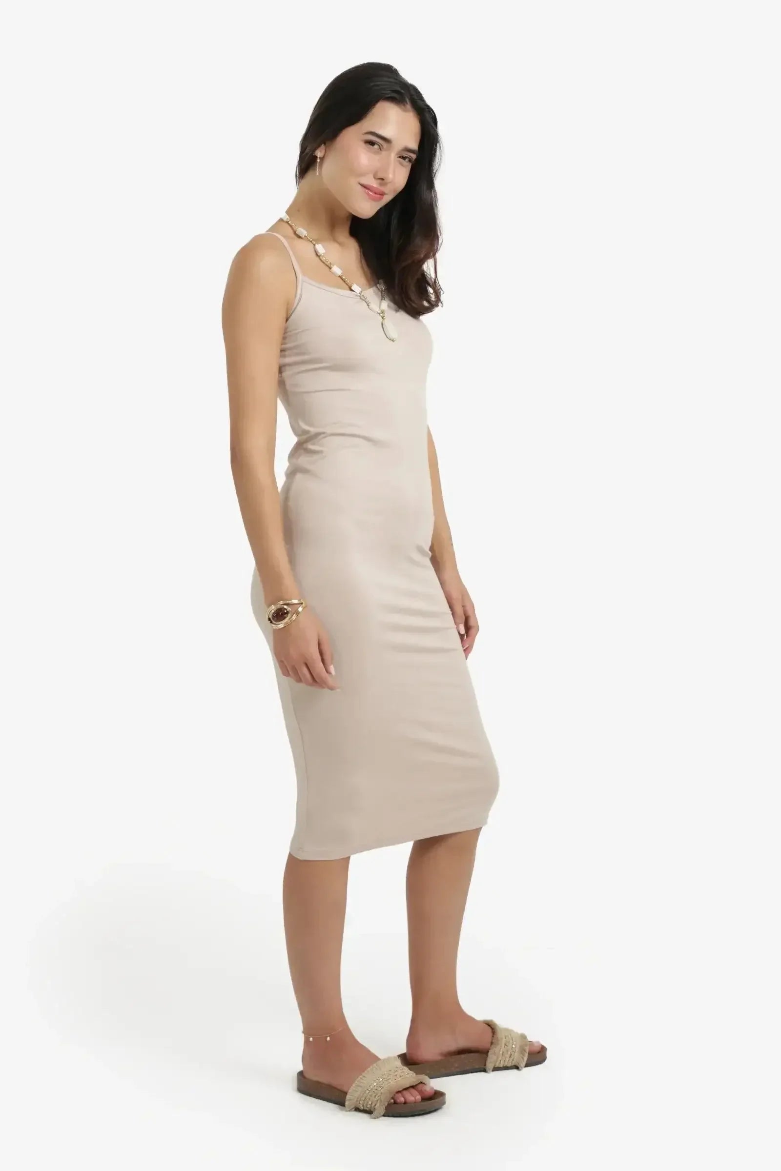 Carina - Plain Slim Fit Midi Dress 2