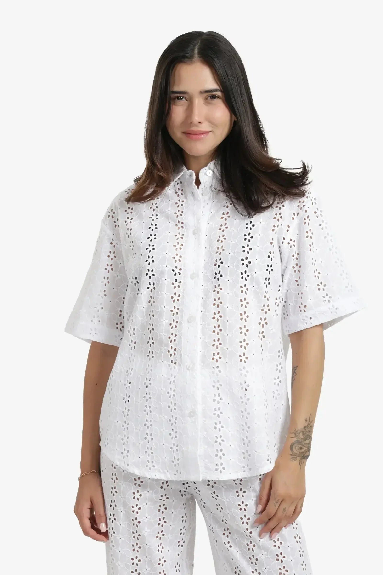 Carina - Perforated Floral Beach Shirt 2