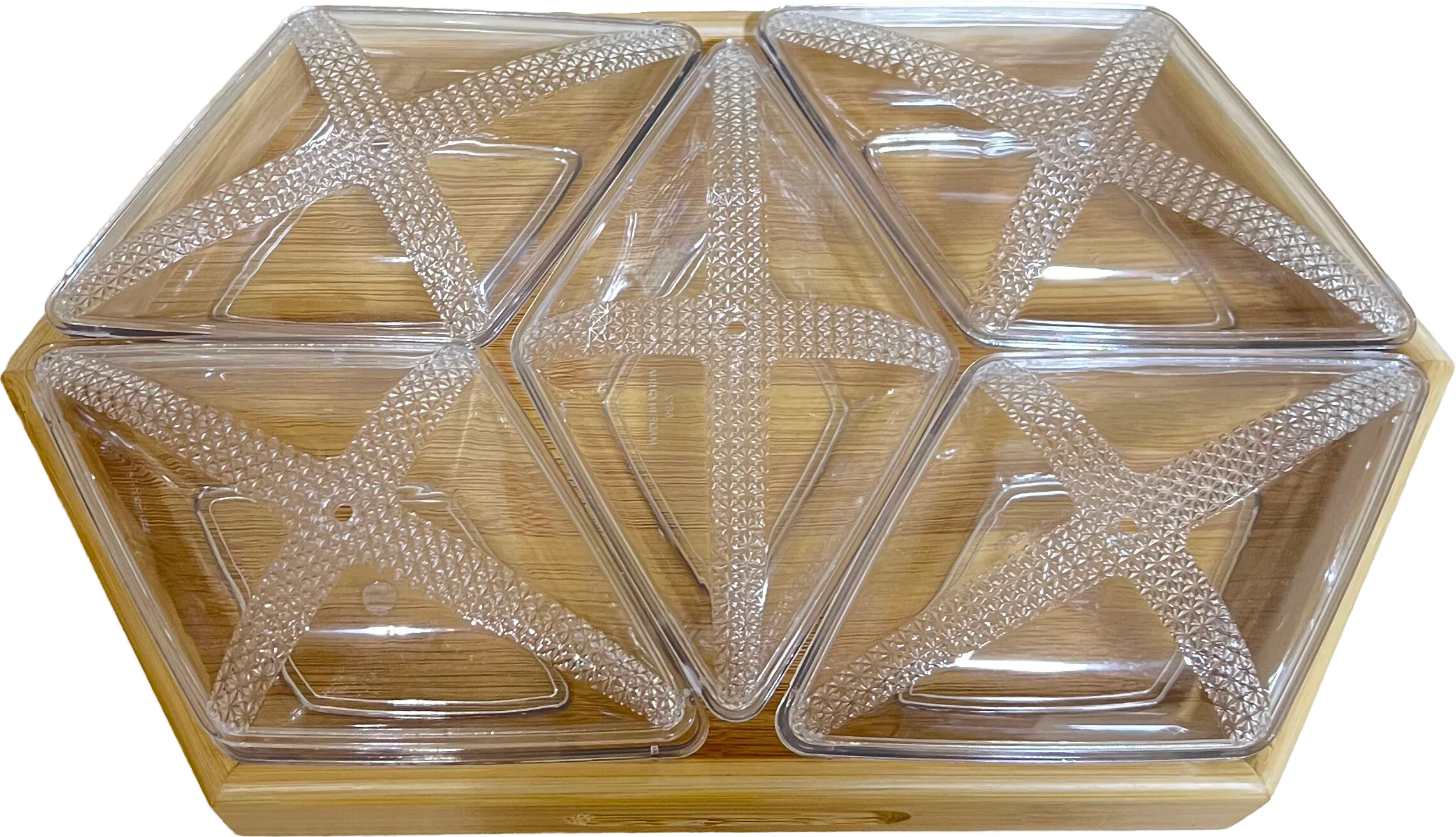 Urbantique - 5-Compartment Serving Tasley Plate with Bamboo Base & Acrylic Lid 1