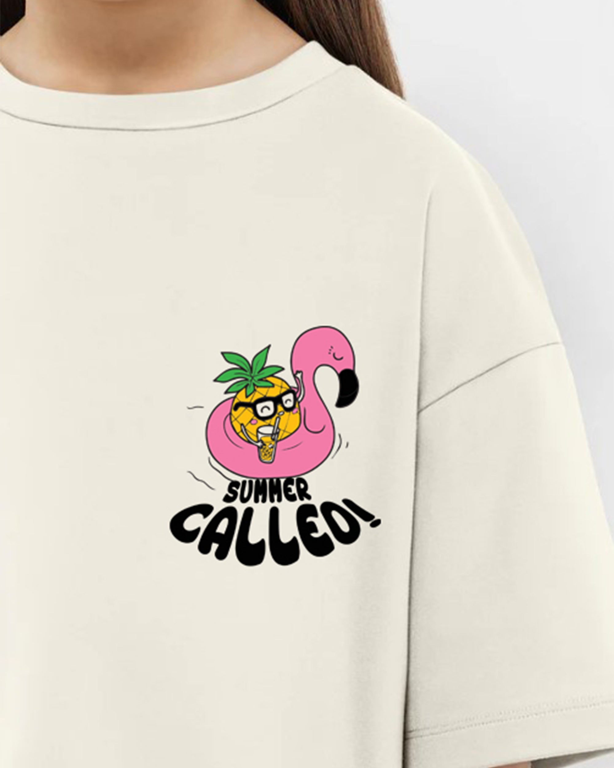 Happy News Girls Oversized SS T-Shirt - Off White - NAS Trends