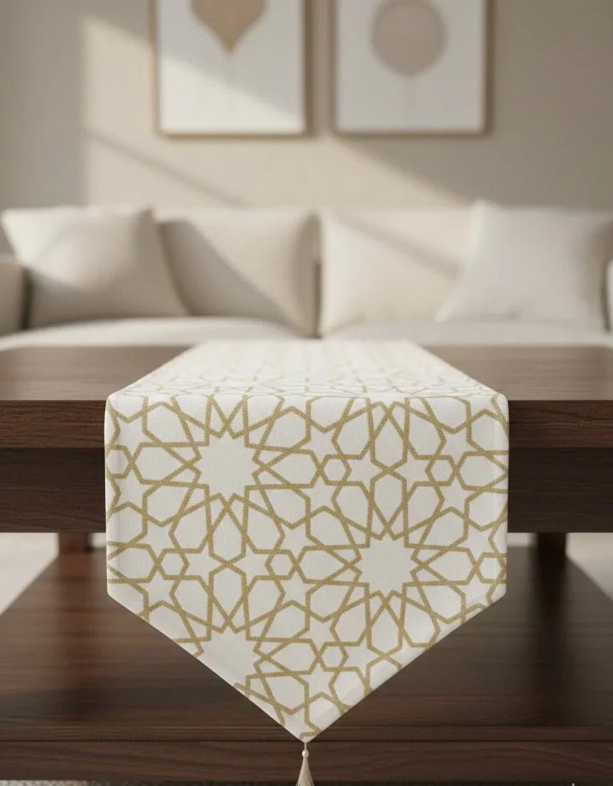 Lavender - Linen runner with Islamic pattern print 2