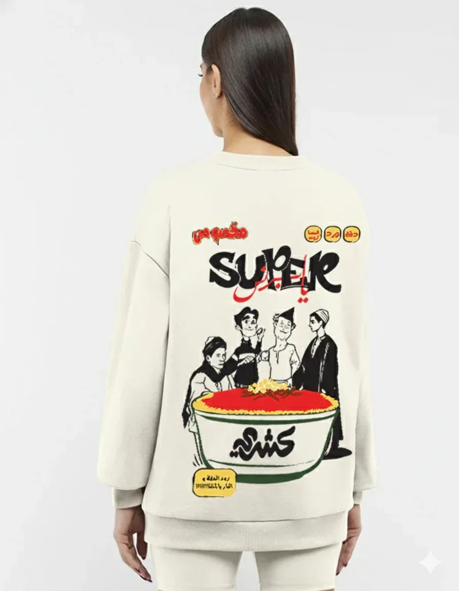 Koshary Unisex Oversized Crew-neck Sweatshirt - Off White W - NAS Trends 3