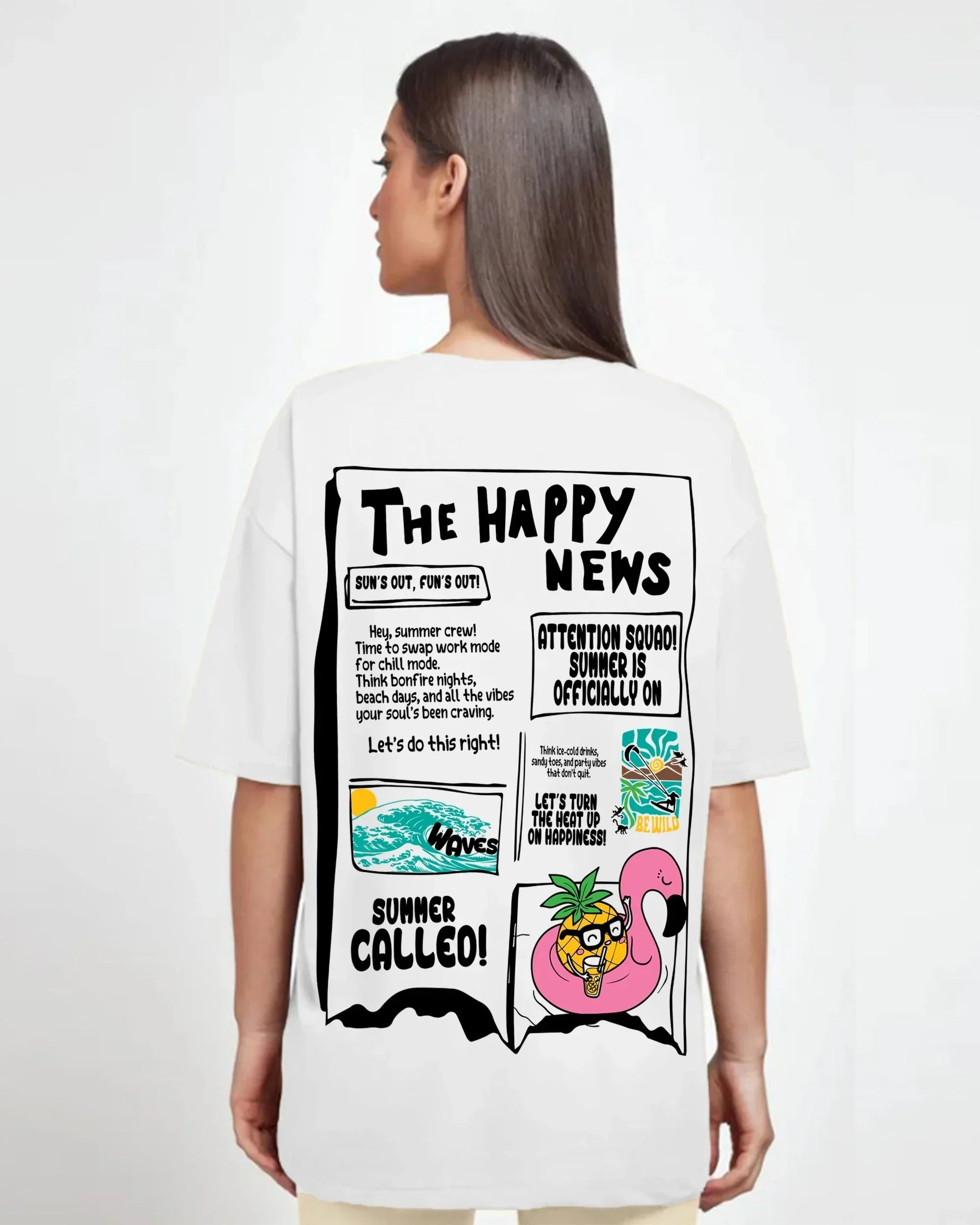 Happy News Women Oversized SS T-Shirt - Off White - NAS Trends - Babazzaro