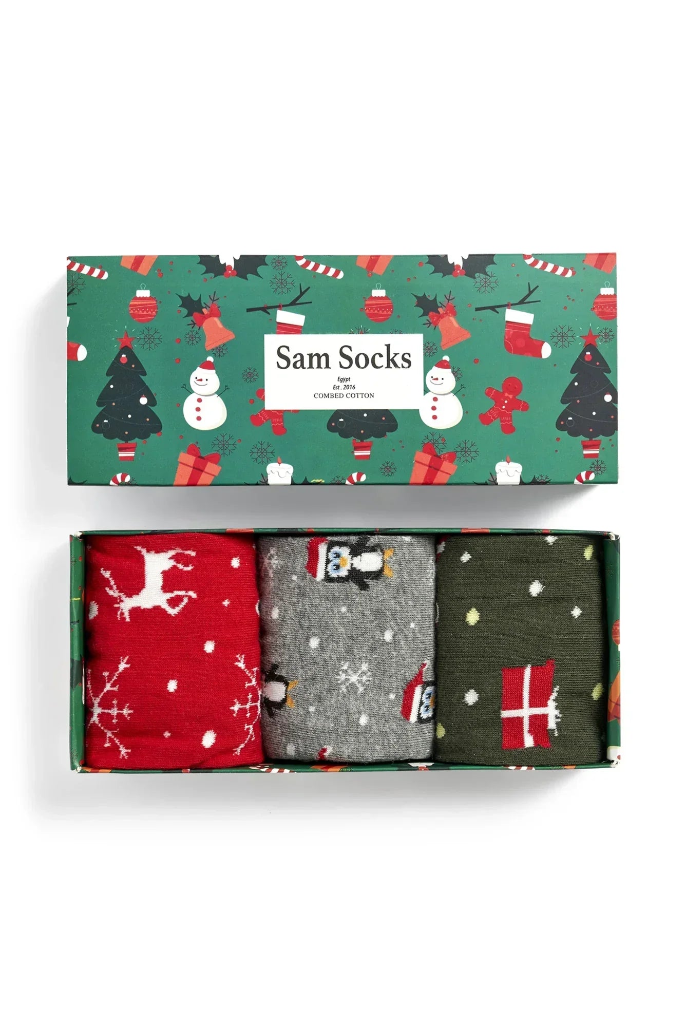 Women Set Of 3 Long Christmas Gift Patterns Socks Multi Color - Sam Socks - Babazzaro