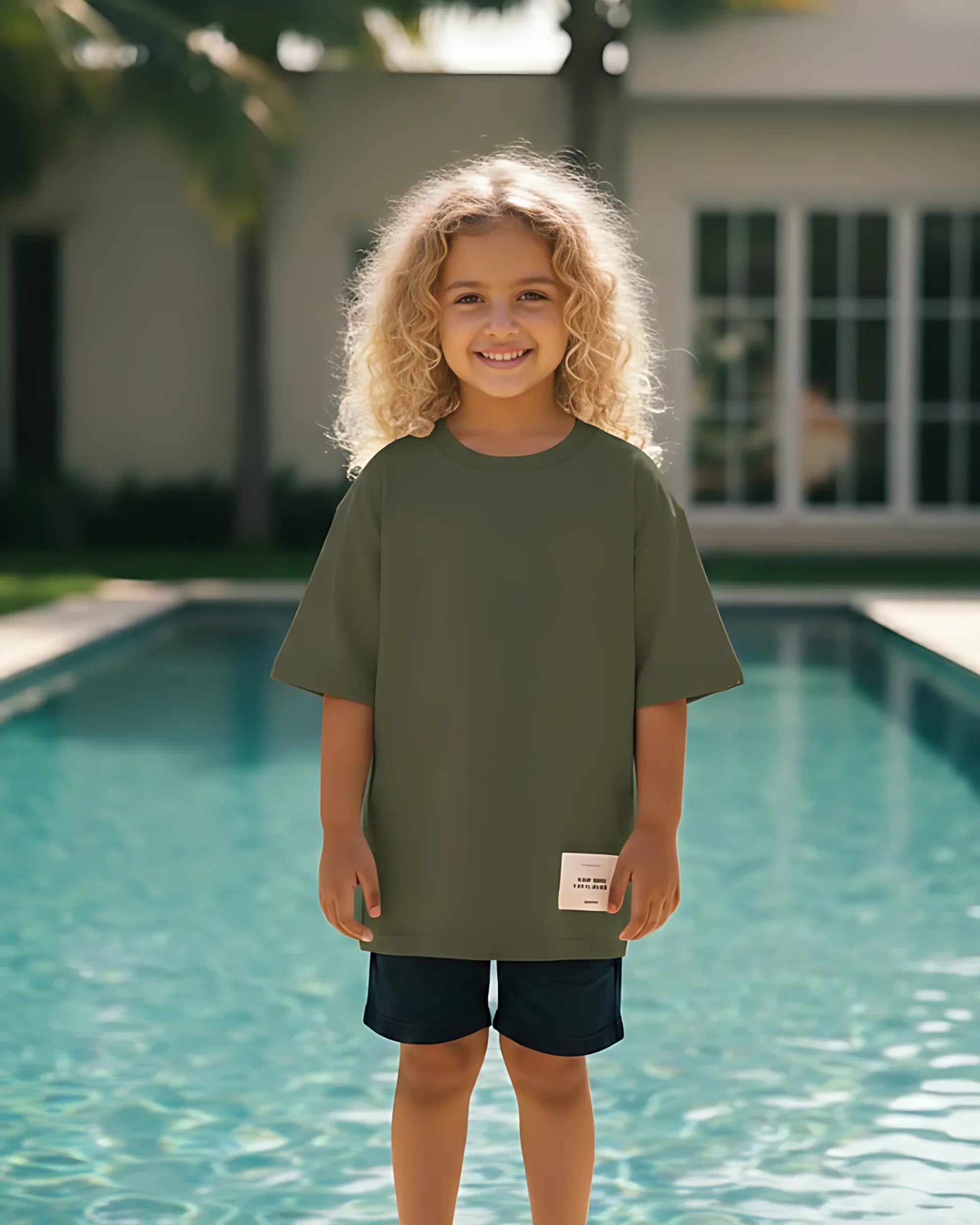 Stitched Basic Girls Oversized SS T-Shirt - Olive - NAS Trends 1