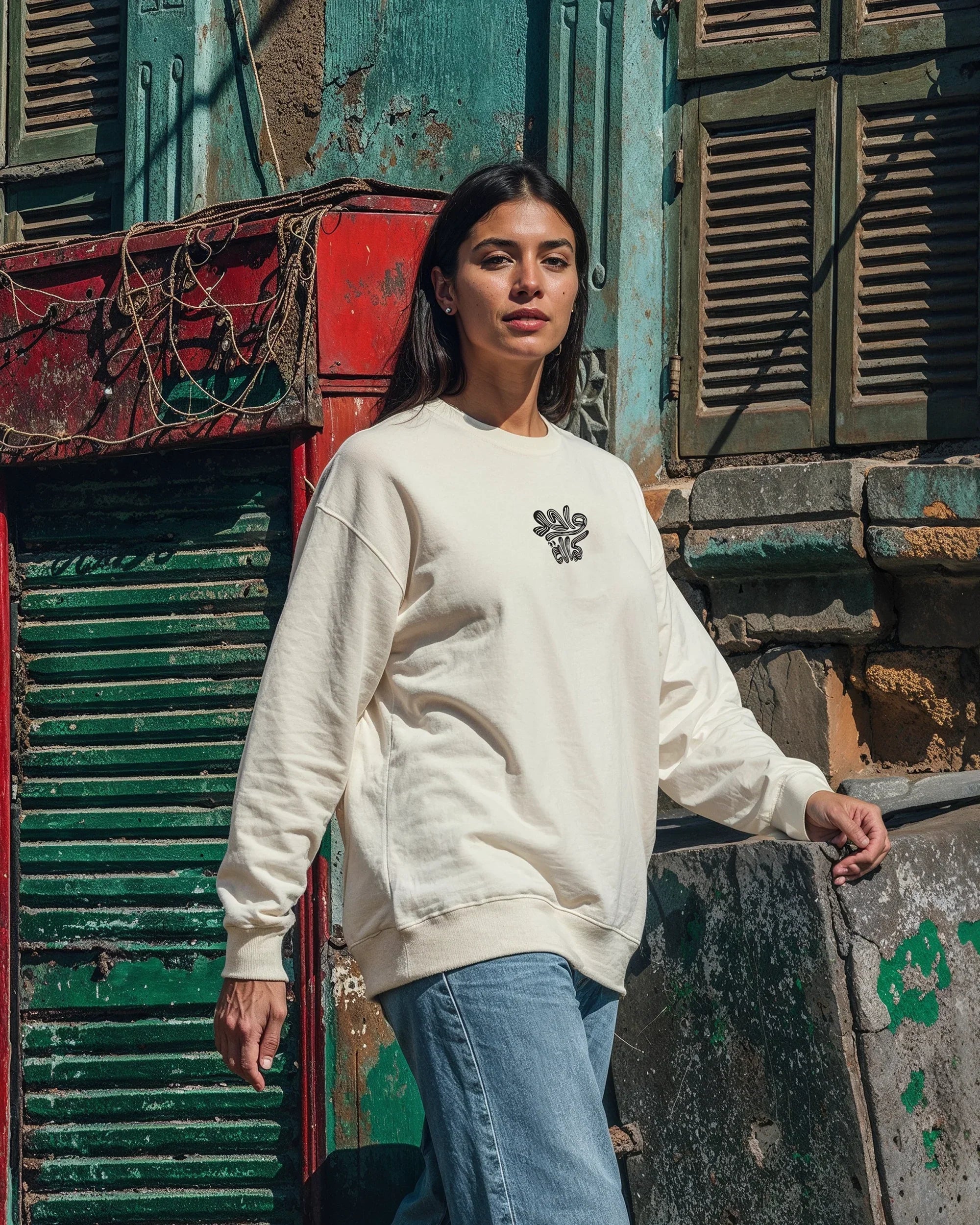 Koshary Unisex Oversized Crew-neck Sweatshirt - Off White W - NAS Trends 2