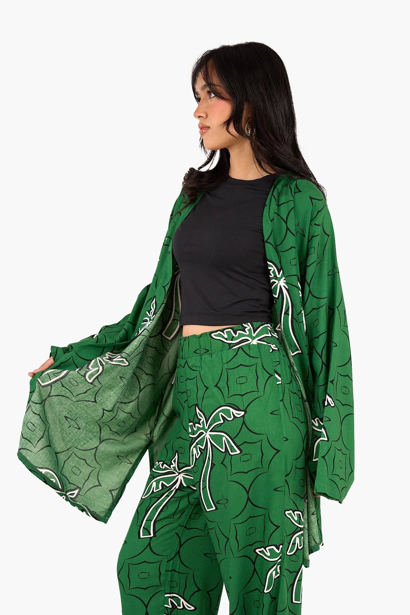Clue - Palm Printed Green Kimono 3