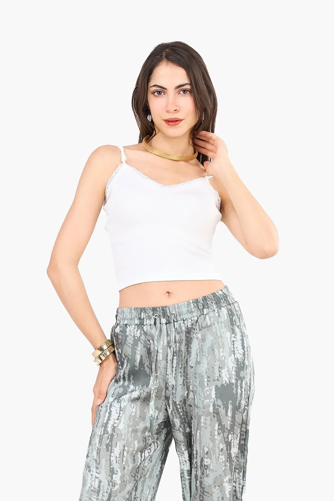 Clue - Cropped Ribbed Top with Lace 1