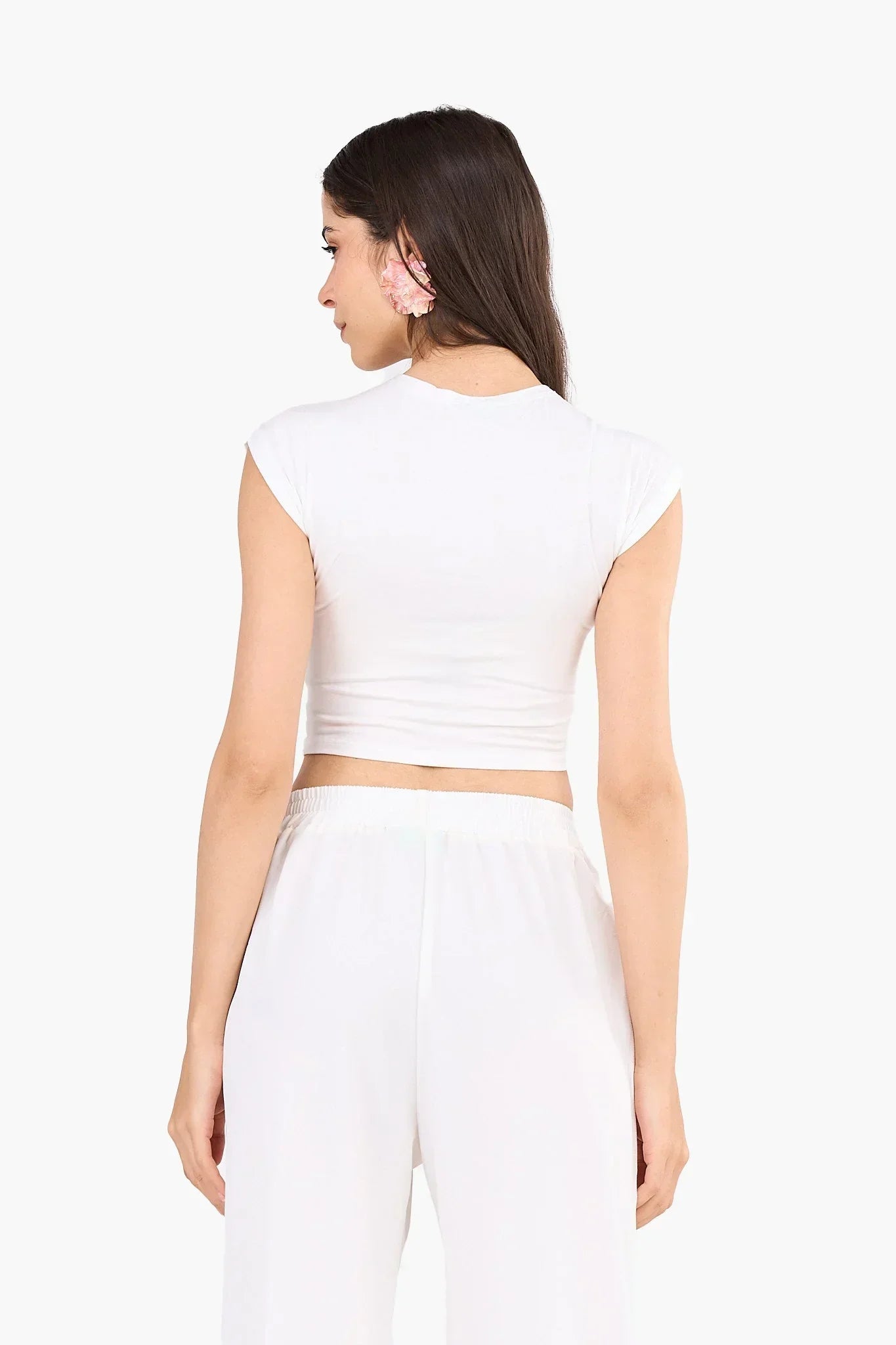 Clue - Cropped Crew Neck Viscose Top 7