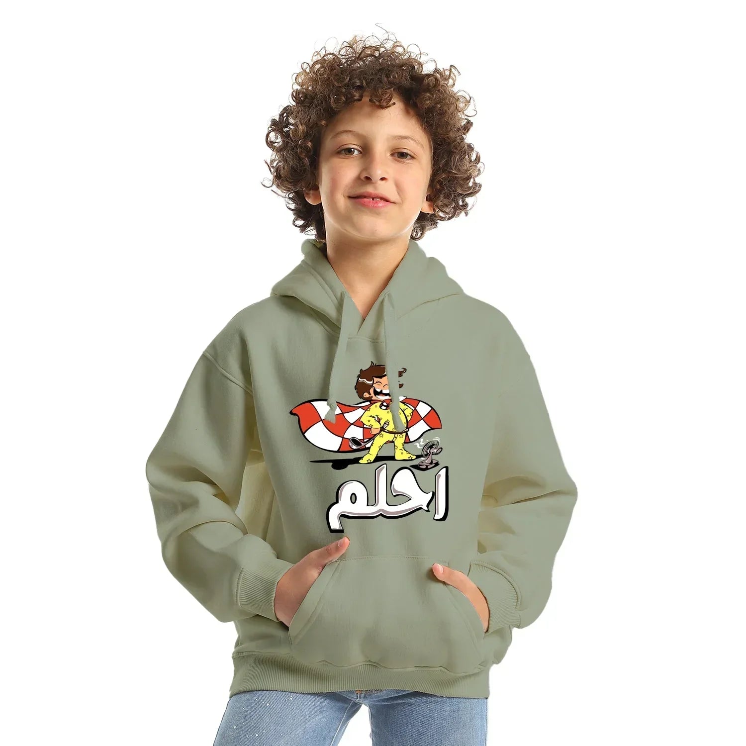 E7lam Kids Oversized Hoodie-Olive - NAS Trends - Babazzaro
