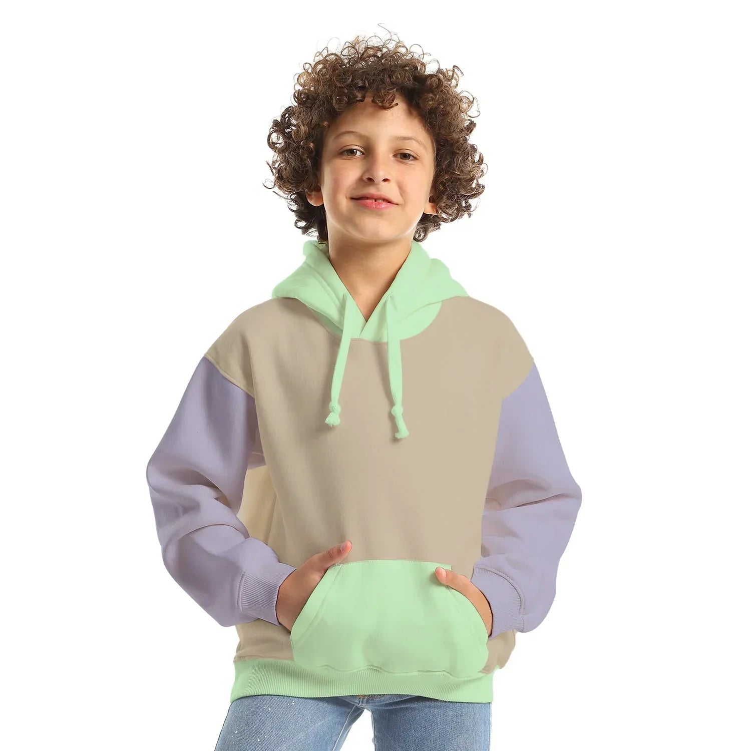 Colored Basic Kids Oversized Hoodie- Beige/Mint - NAS Trends - Babazzaro