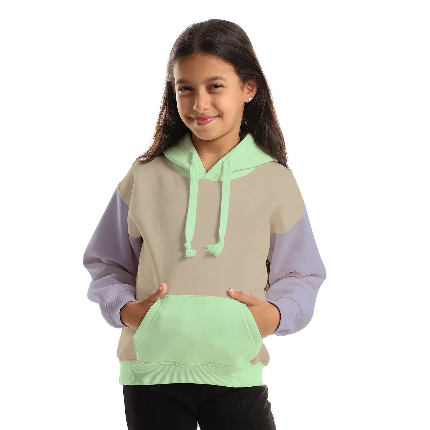 NAS Trends - Colored Basic Kids Oversized Hoodie- Beige/Mint 4