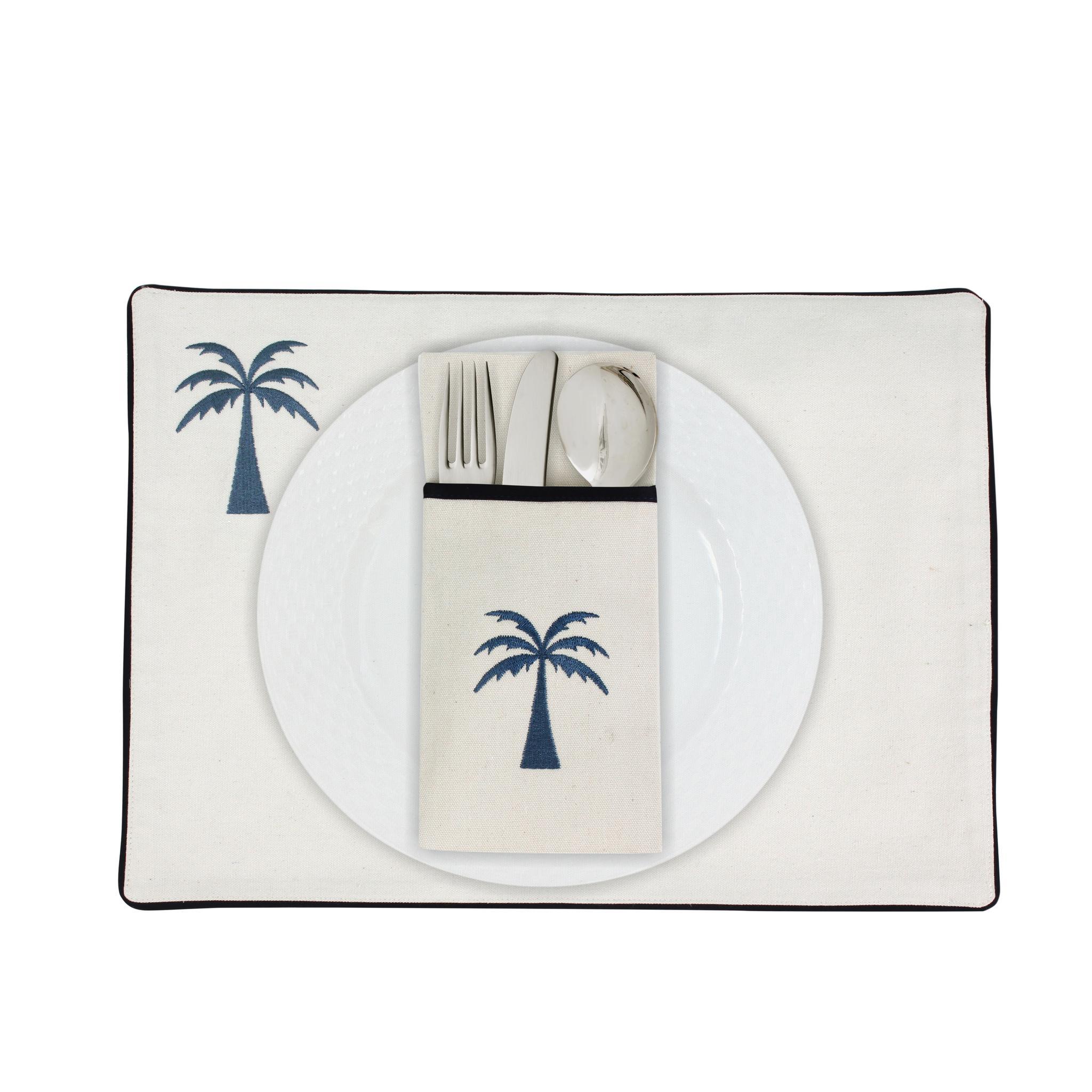 Blue Palm Cutlery Sleevess Set - Ticas
