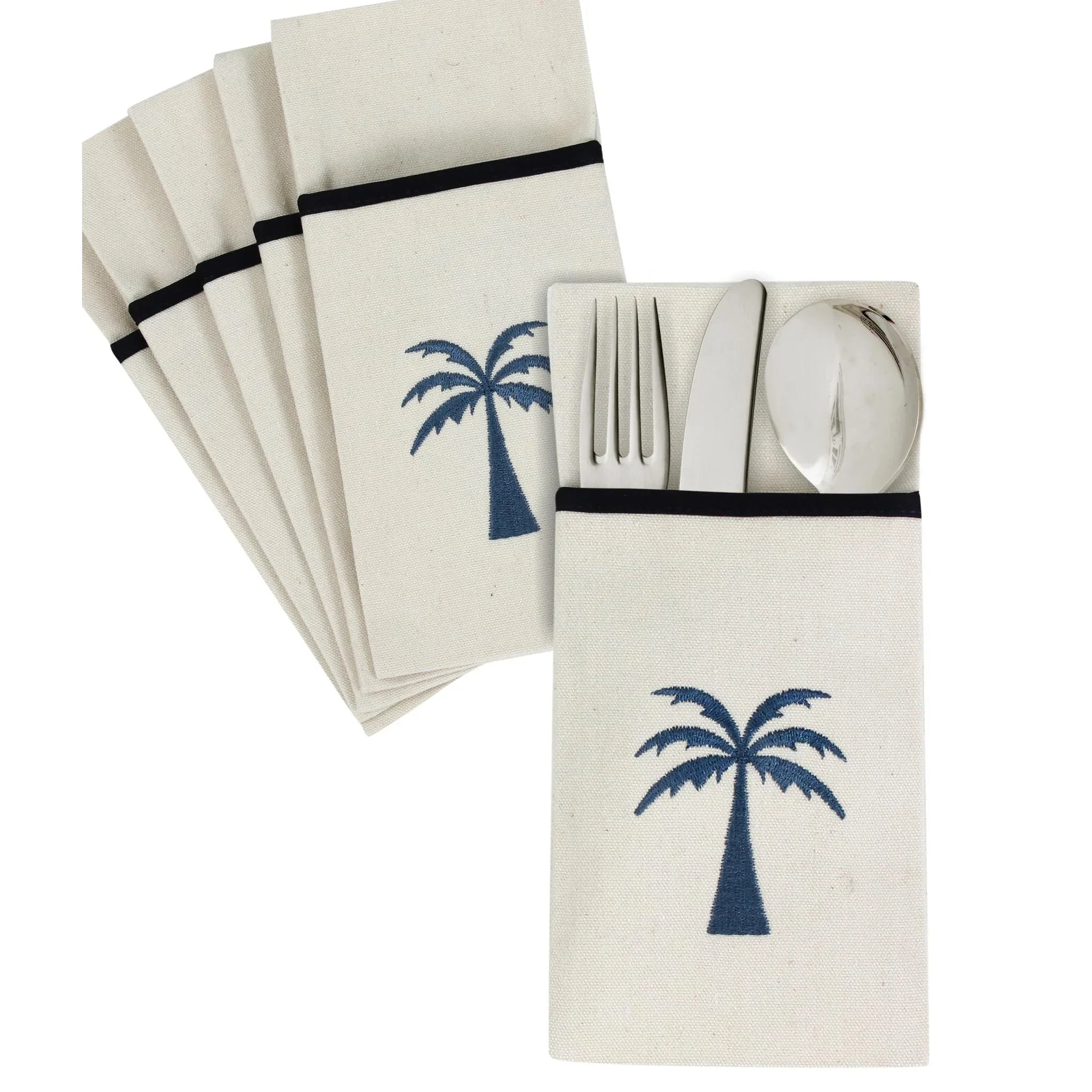 Blue Palm Cutlery Sleevess Set - Ticas