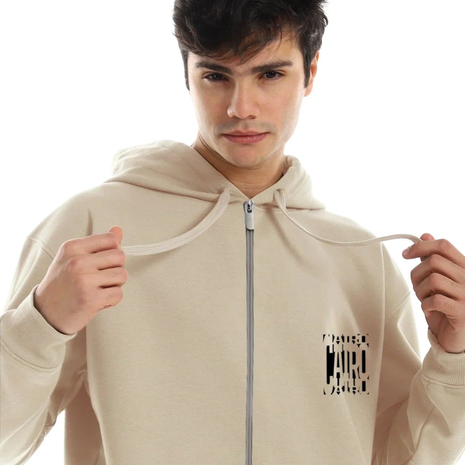 Cairo Unisex Oversized Zip-up Hoodie-Beige - NAS Trends - Babazzaro