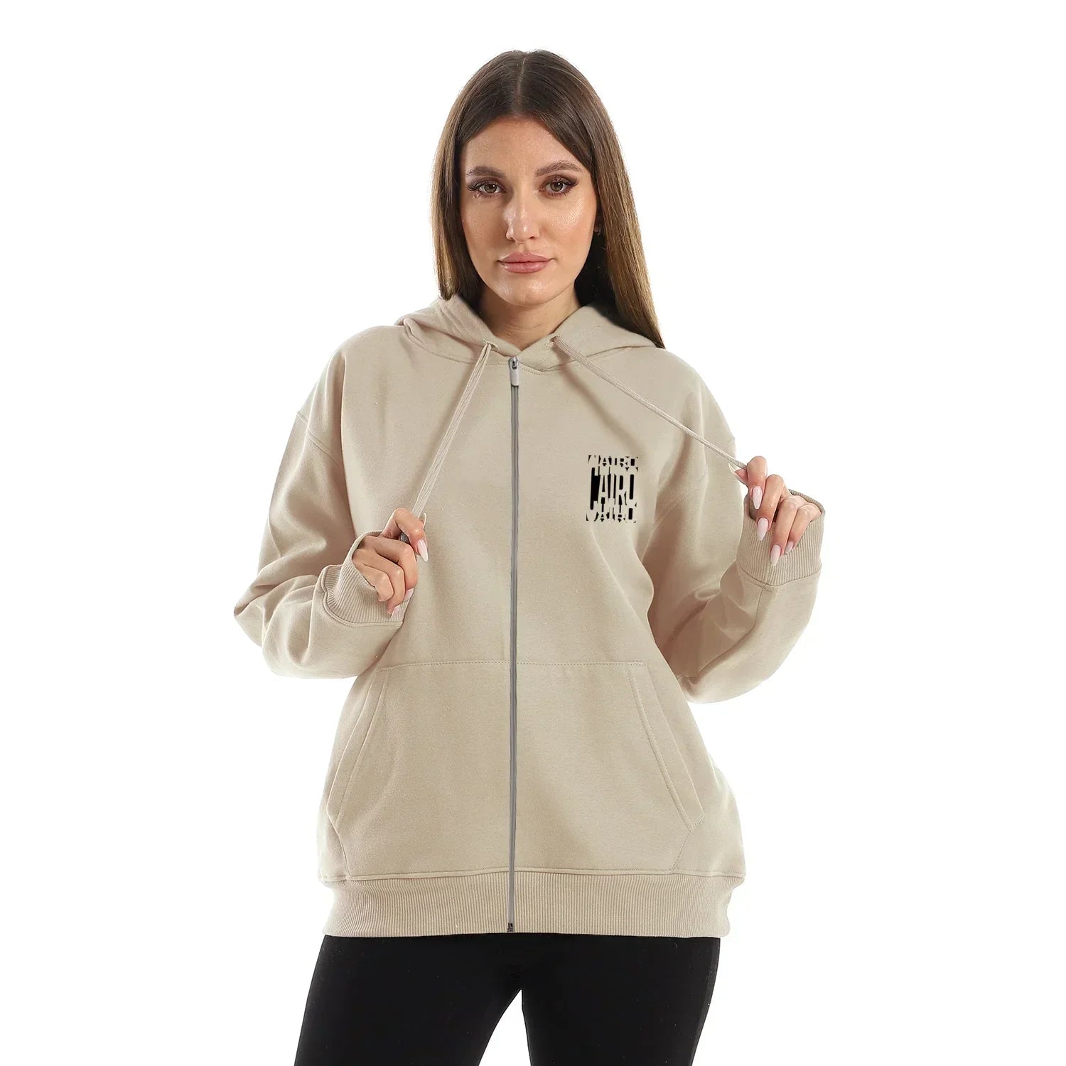 Cairo Unisex Oversized Zip-up Hoodie-Beige - NAS Trends - Babazzaro