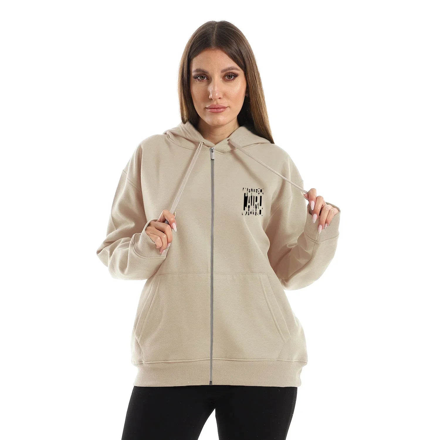 NAS Trends - Cairo Unisex Oversized Zip-up Hoodie-Beige 2