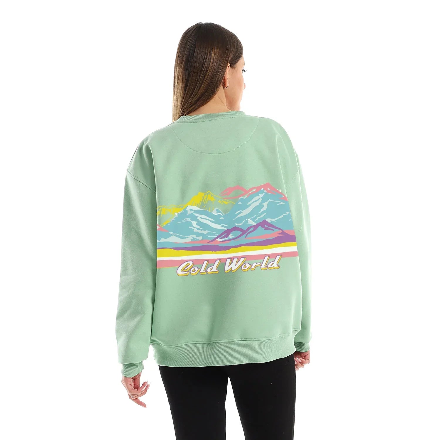NAS Trends - Cold Mountain Unisex Oversized Crew-neck Sweatshirt-mint Green 3