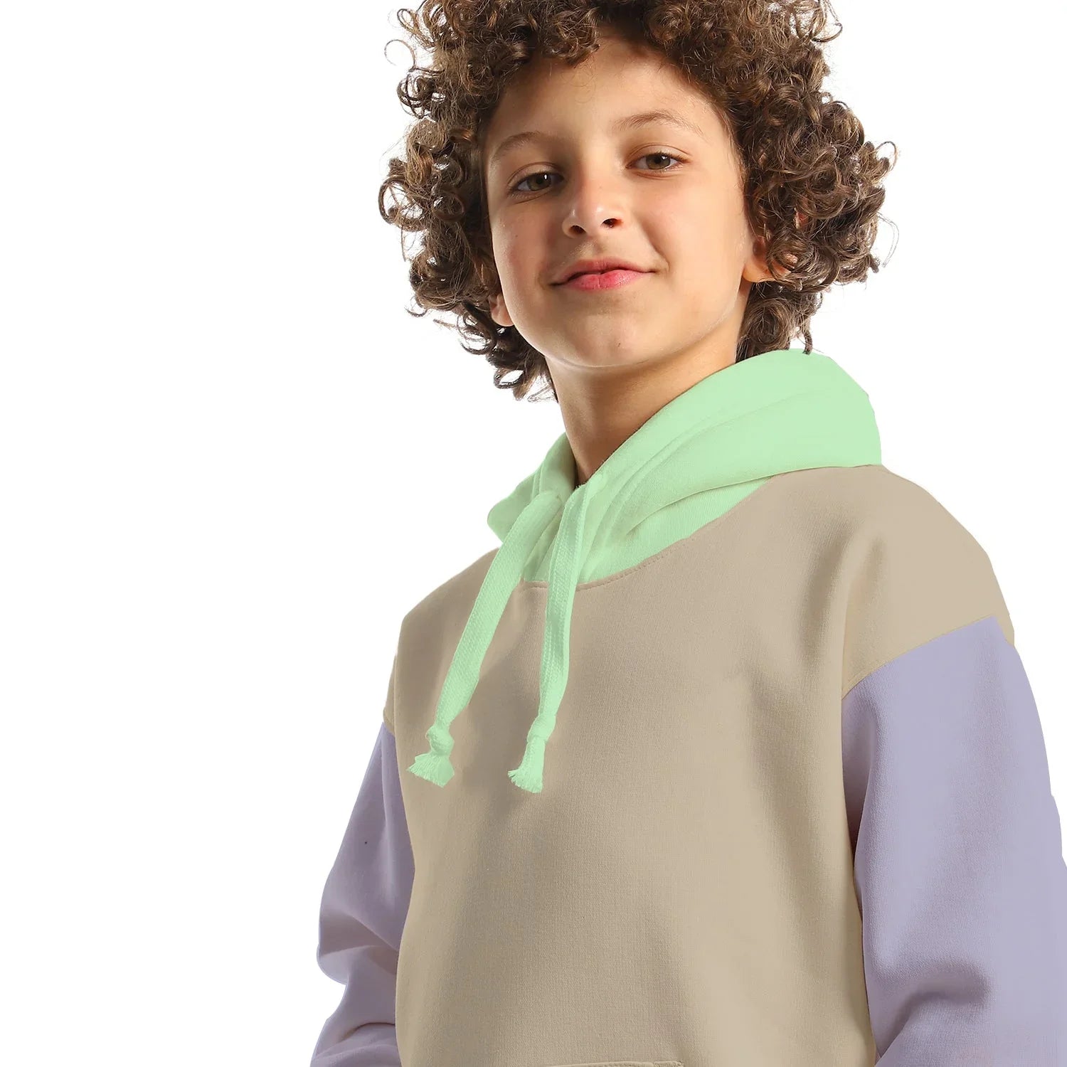 NAS Trends - Colored Basic Kids Oversized Hoodie- Beige/Mint 4