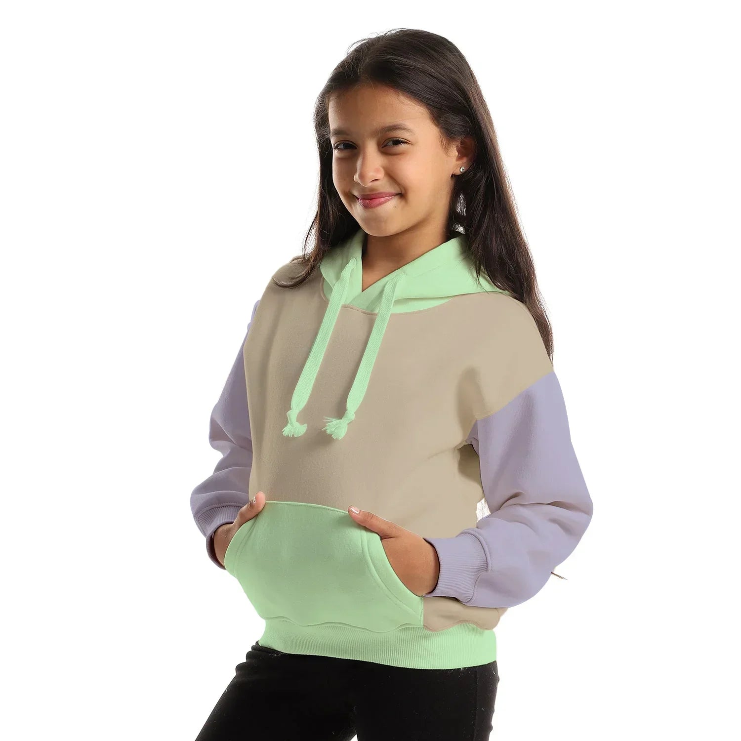 Colored Basic Kids Oversized Hoodie- Beige/Mint - NAS Trends - Babazzaro