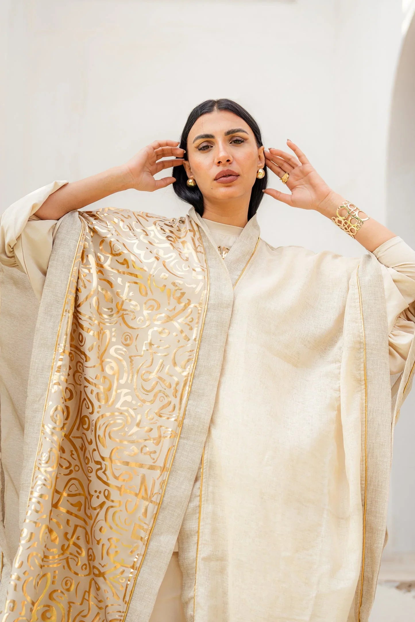 Dress Code - Golden Linen Kaftan - Beige 4